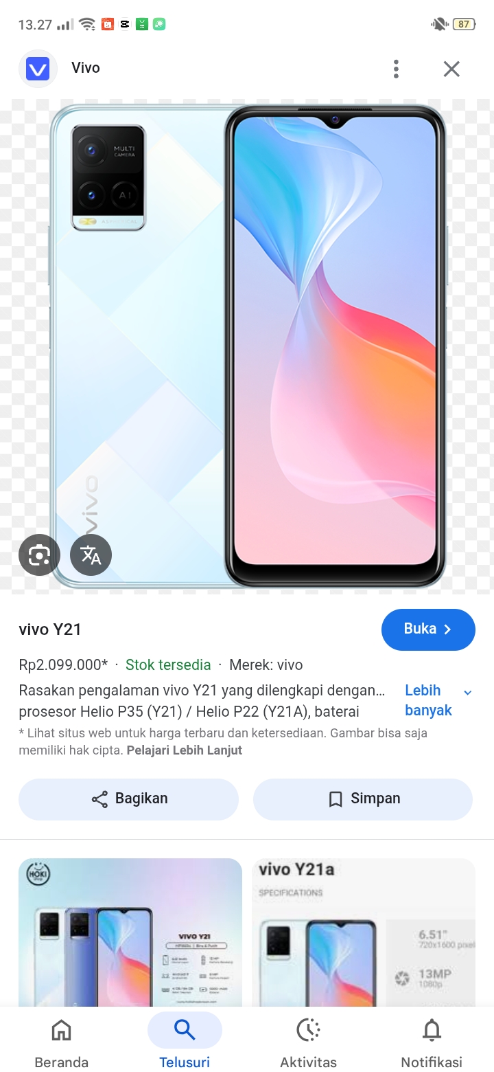 Foto laporan Hp Vivo y21 (HB3770)