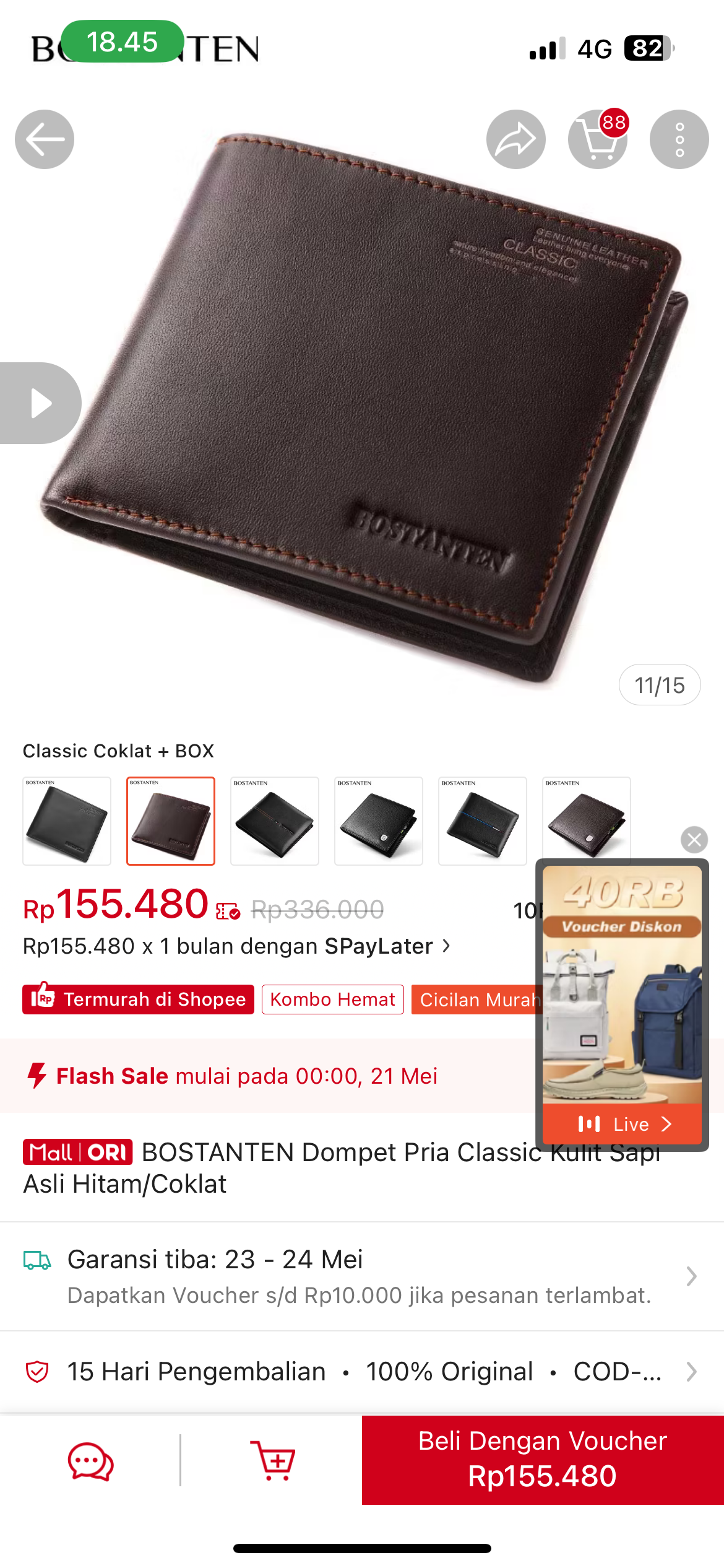 Foto laporan Dompet warna coklat merk bostanten (HB3844)
