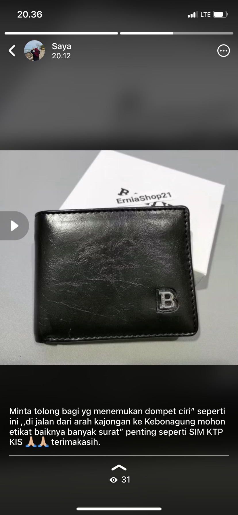 Foto laporan Dompet Hitam (HB3934)