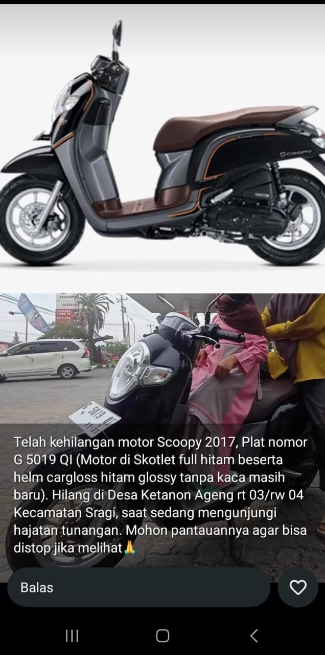 Foto laporan Motor Scoopy 2017, Plat G 5019 QI (HB4217)