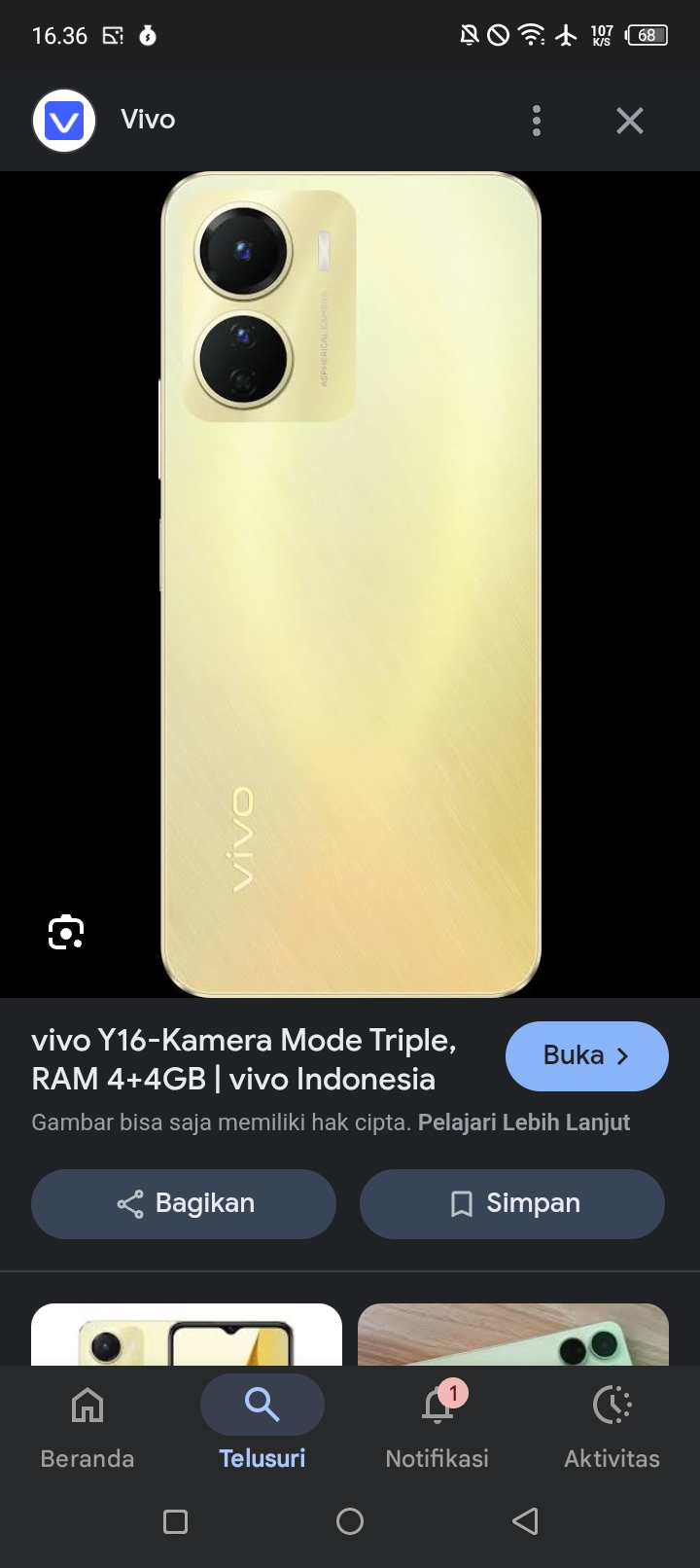 Foto laporan Hp ViVO Y16 (HB4754)