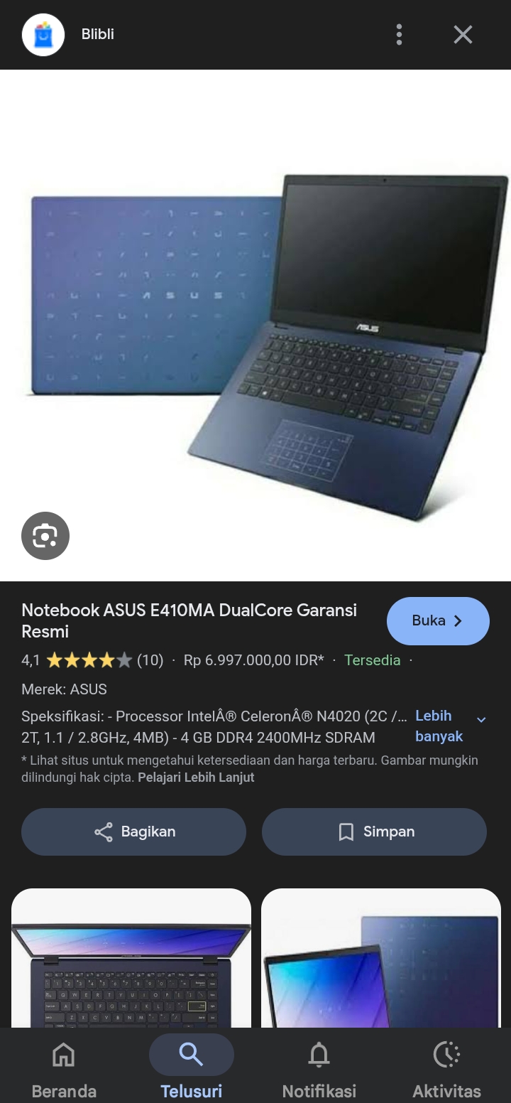 Foto laporan Laptop Asus seri E410MA (HB4951)