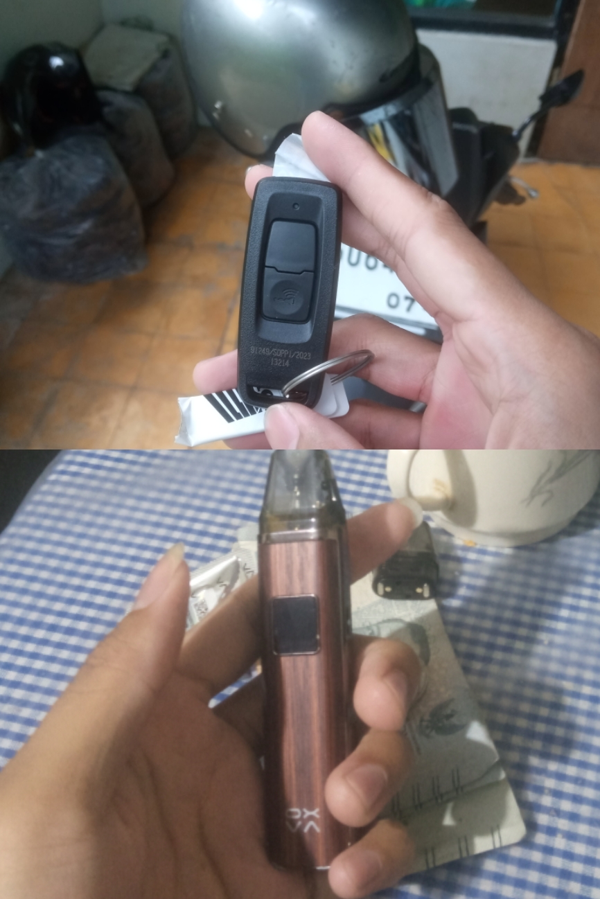 Foto laporan kunci remote beat (keyless) dan pod (rokok elektrik)warna coklat (HB4968)