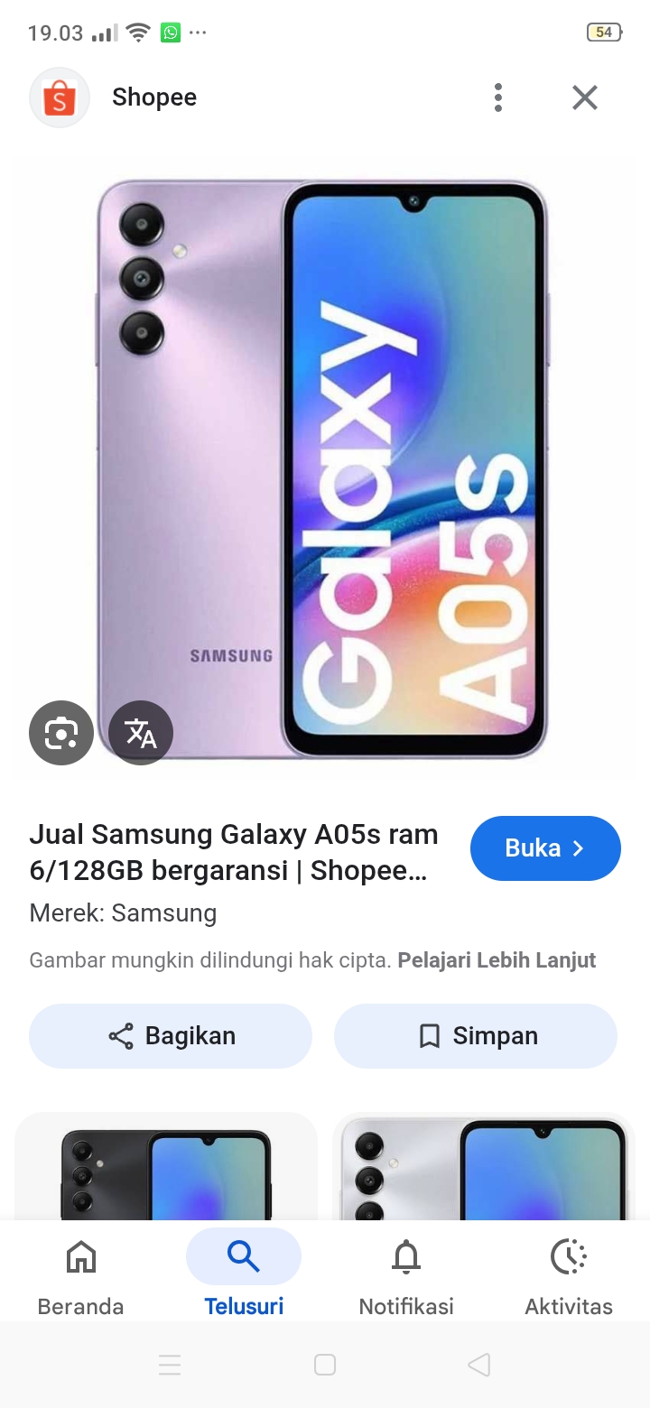 Foto laporan hp Samsung a05s warna unggu (HB5254)