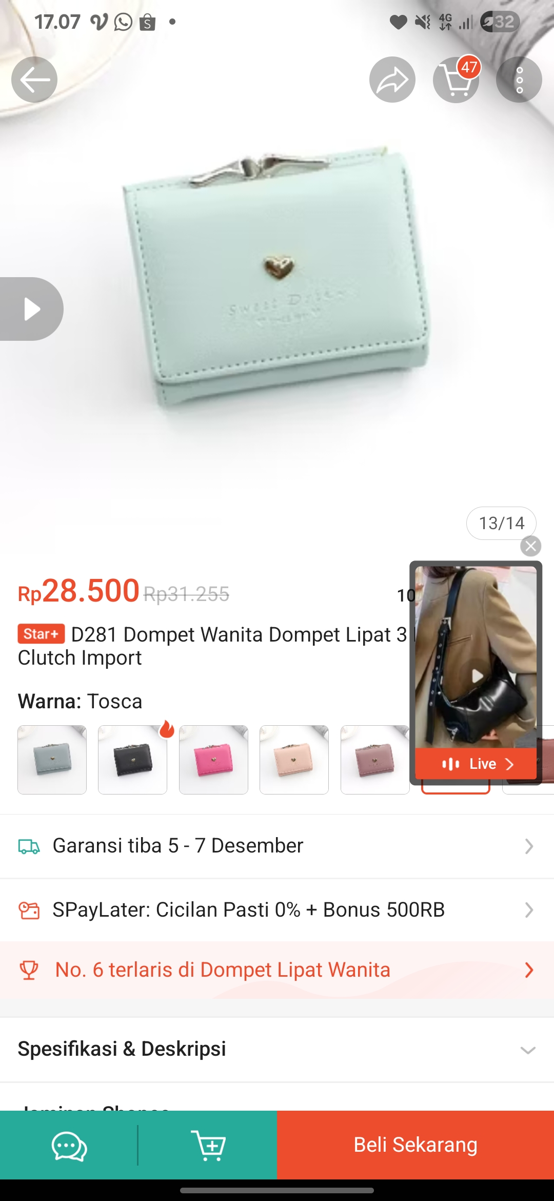 Foto laporan Dompet warna tosca, isi nya ada atm mandiri, ktp dan uang (HB5618)