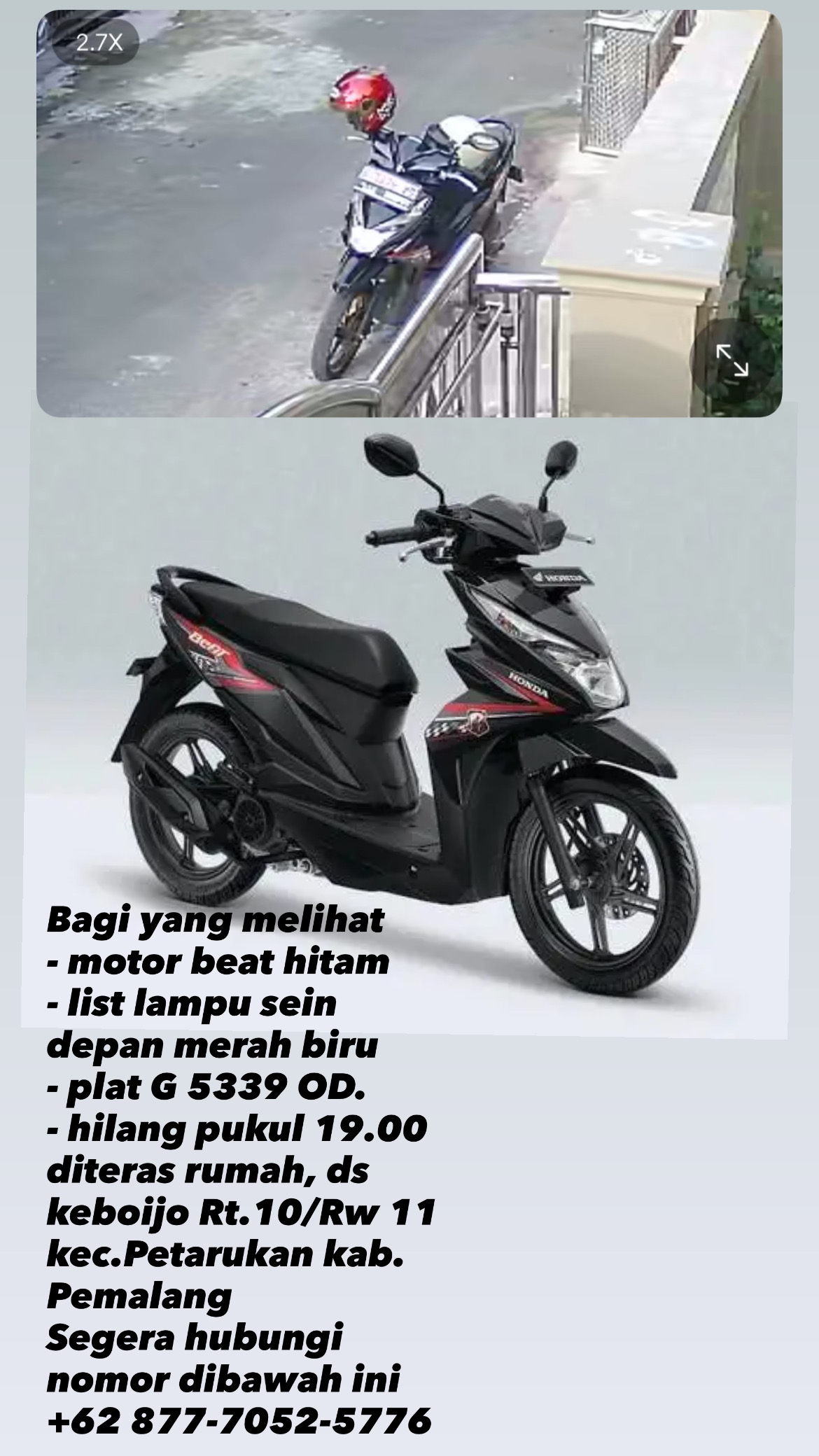 Foto laporan Motor beat warna hitam (HB5773)