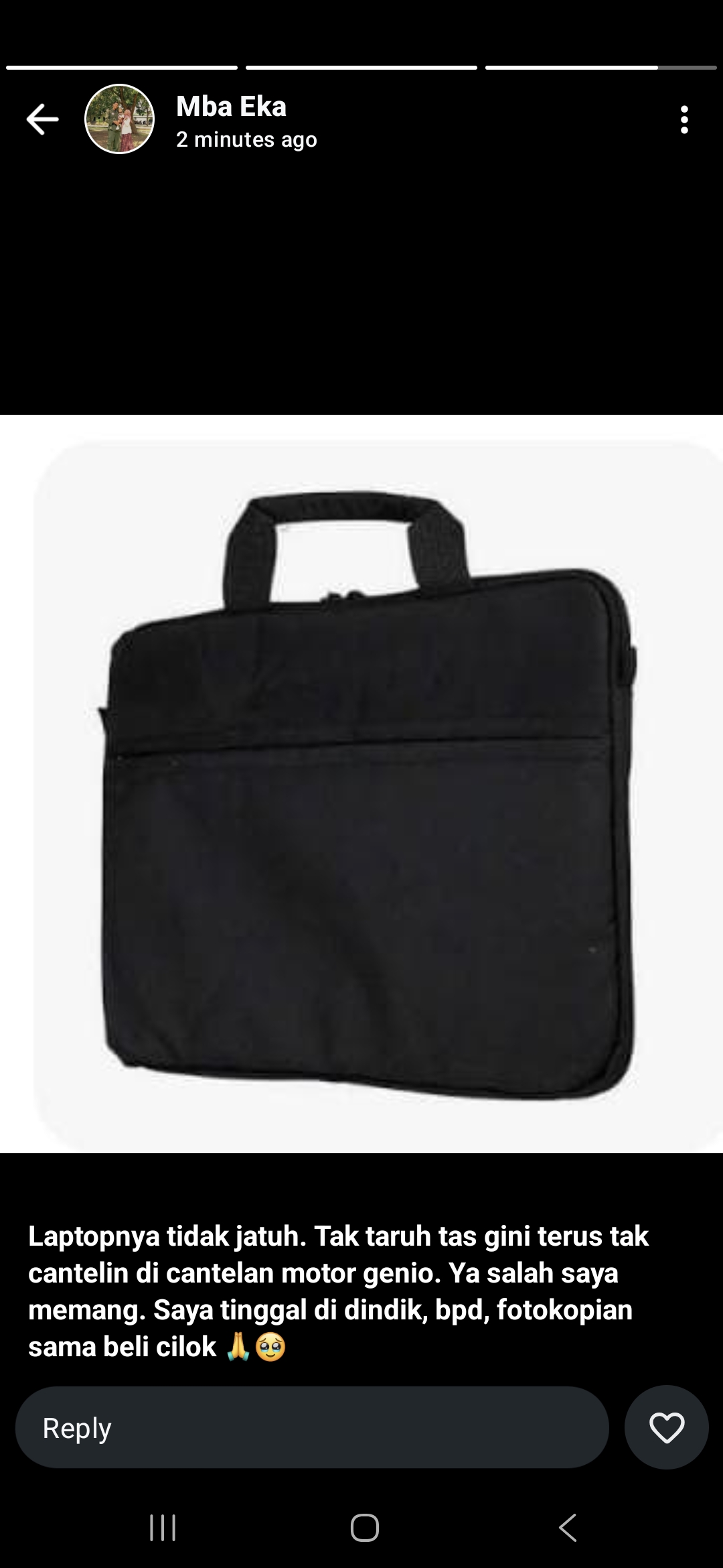 Foto laporan Tas tentengan isi laptop merk hp dan charger (HB5880)