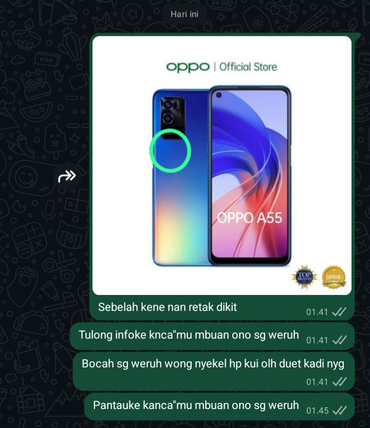 Foto laporan HP oppo a55 2021 Biru pelangi (HB6026)