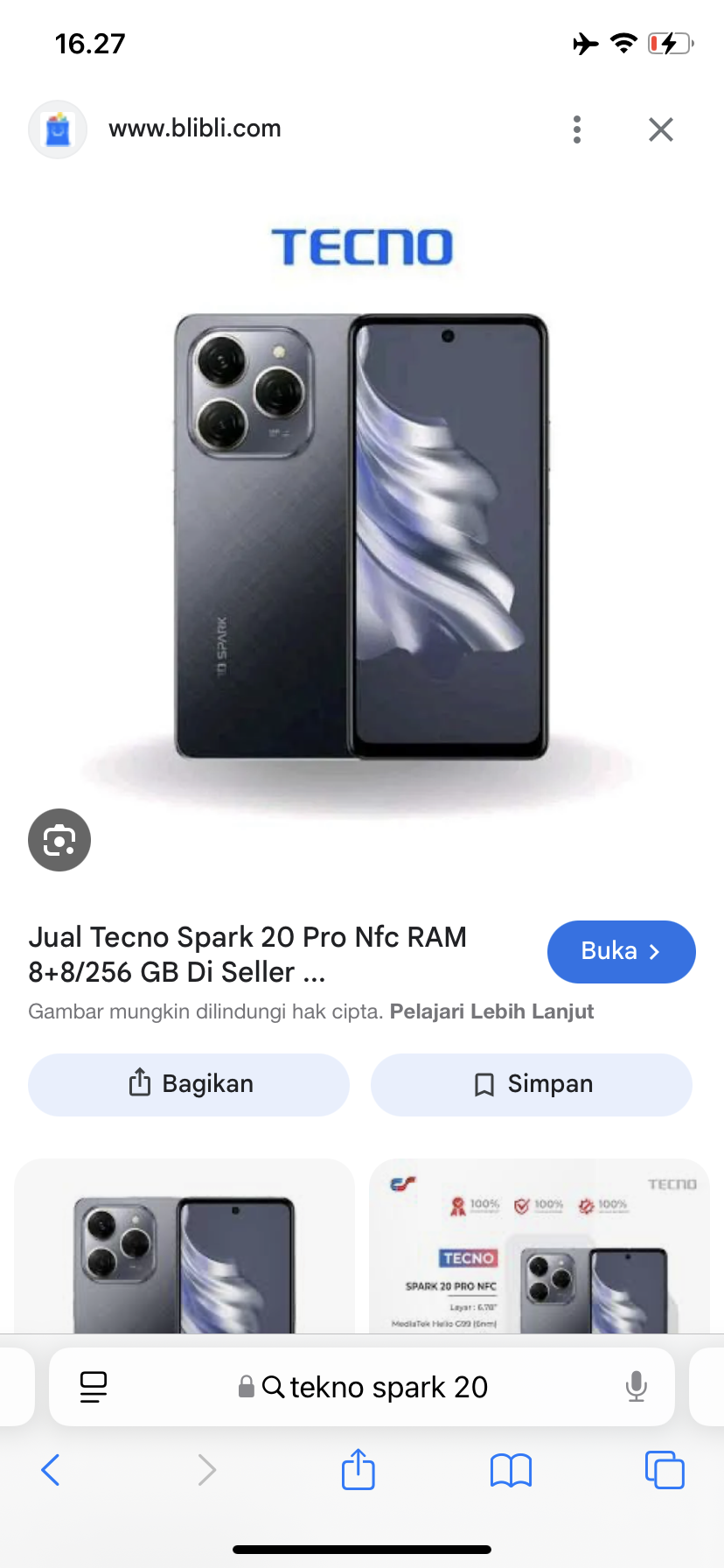Foto laporan handpone tekno spark 20 (HB6085)