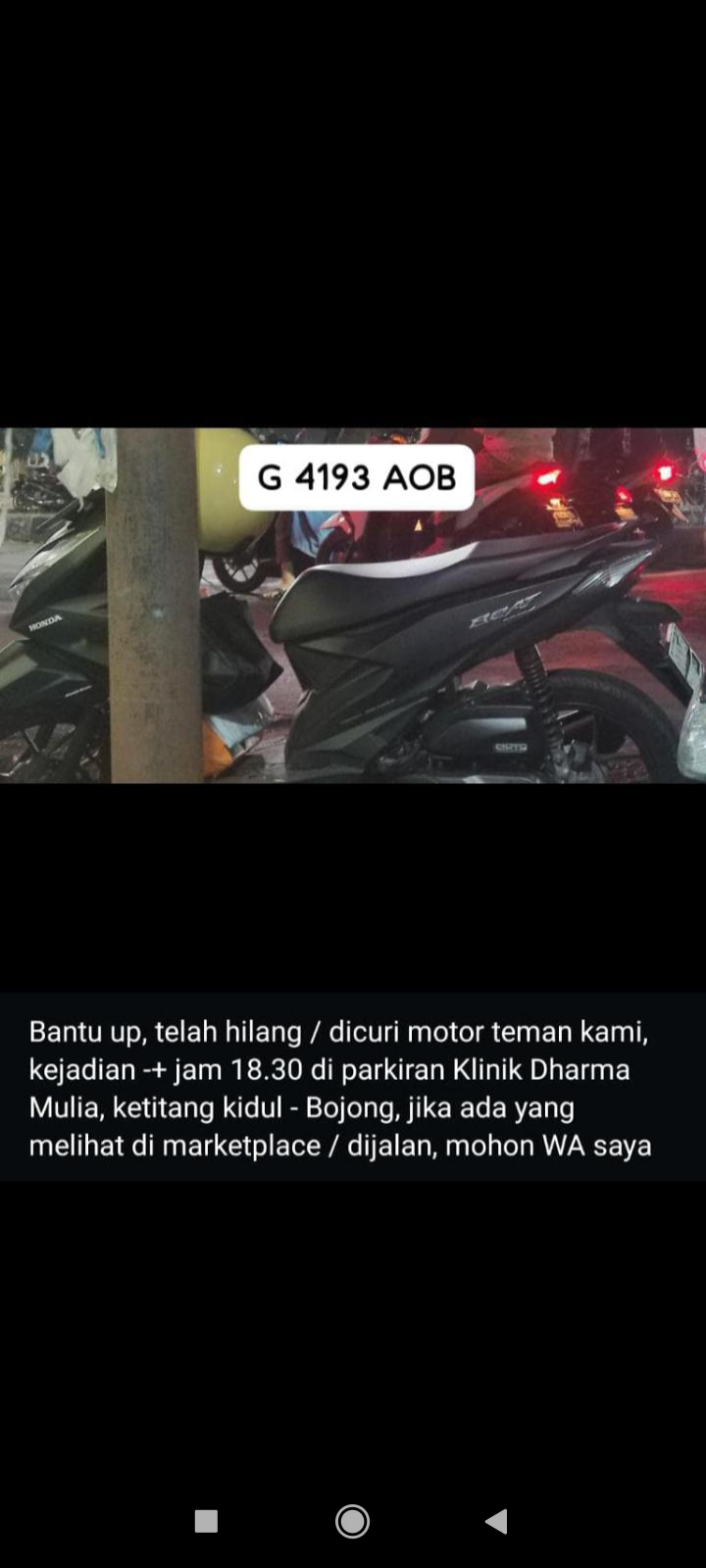 Foto laporan Honda Beat deluxe Hitam (HB6177)