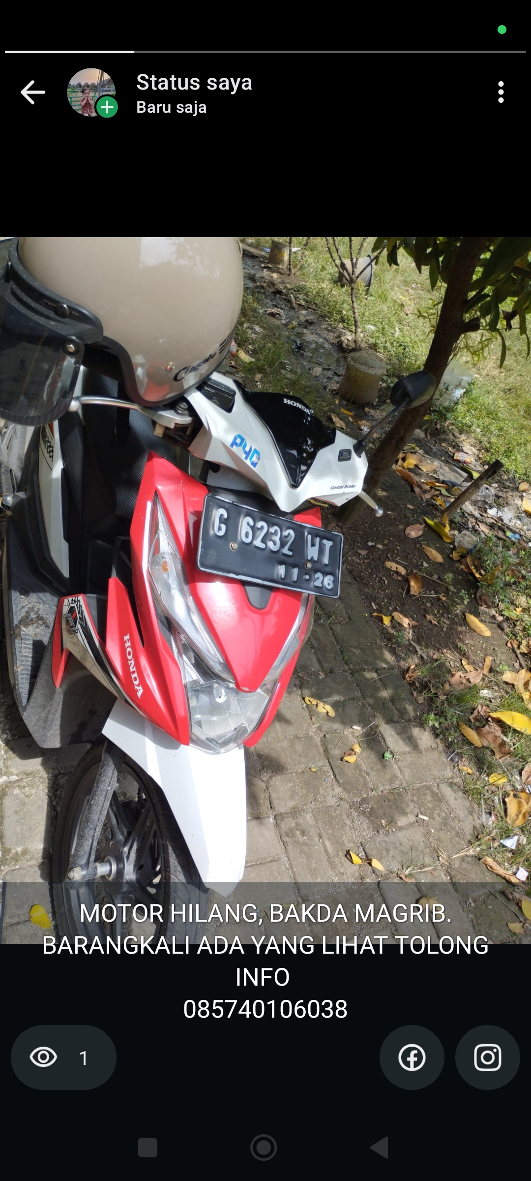 Foto laporan SEPEDA MOTOR BEAT (HB6272)