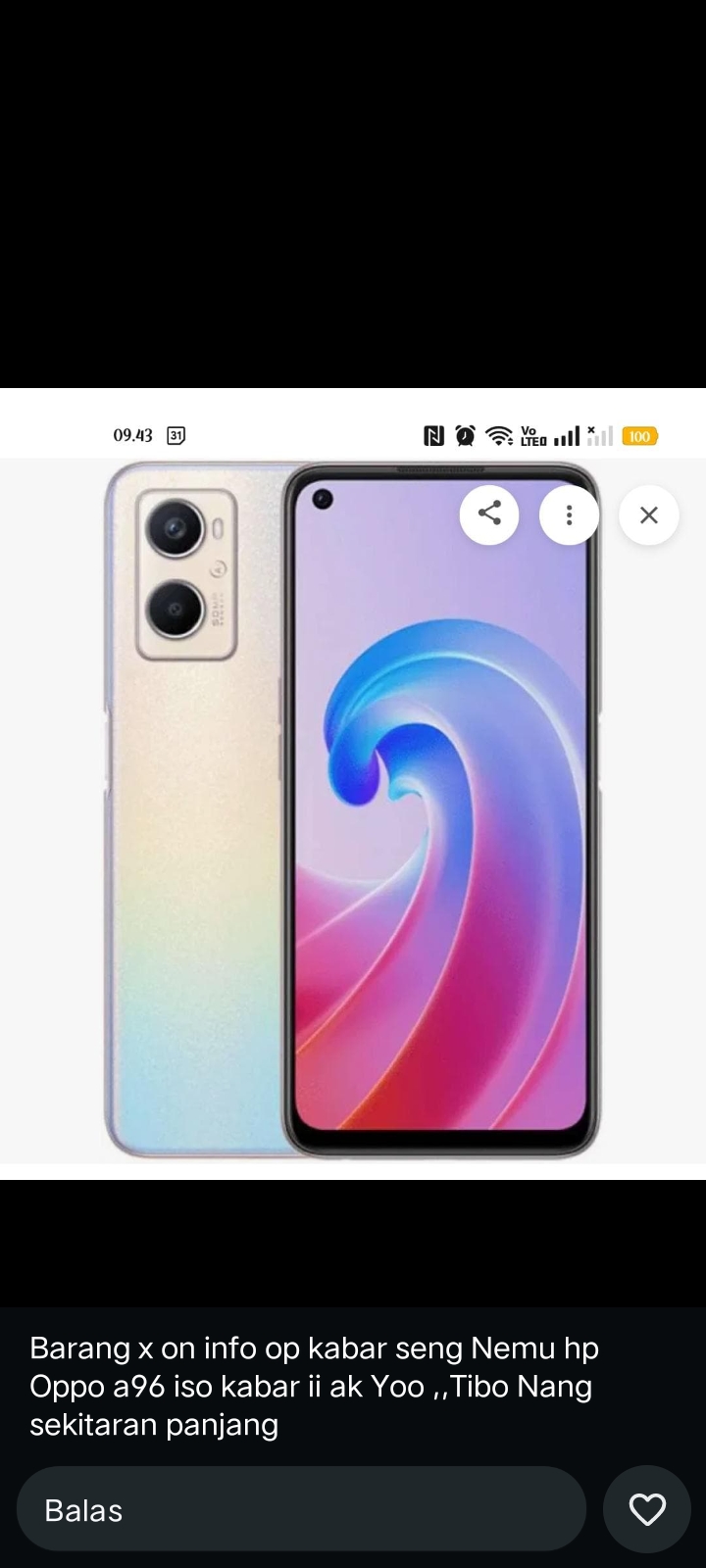 Foto laporan Kehilangan hp oppo A96 (HB6554)