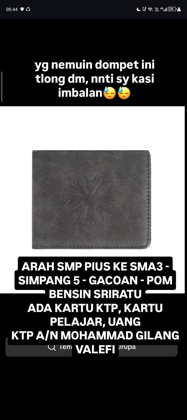 Foto laporan dompet beserta isi (HB6606)