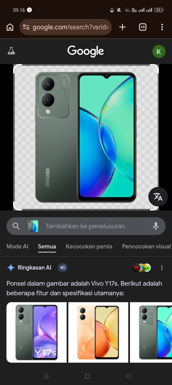 Foto laporan Hp Vivo Y17s warna hijau (Tanpa case) (HB6791)