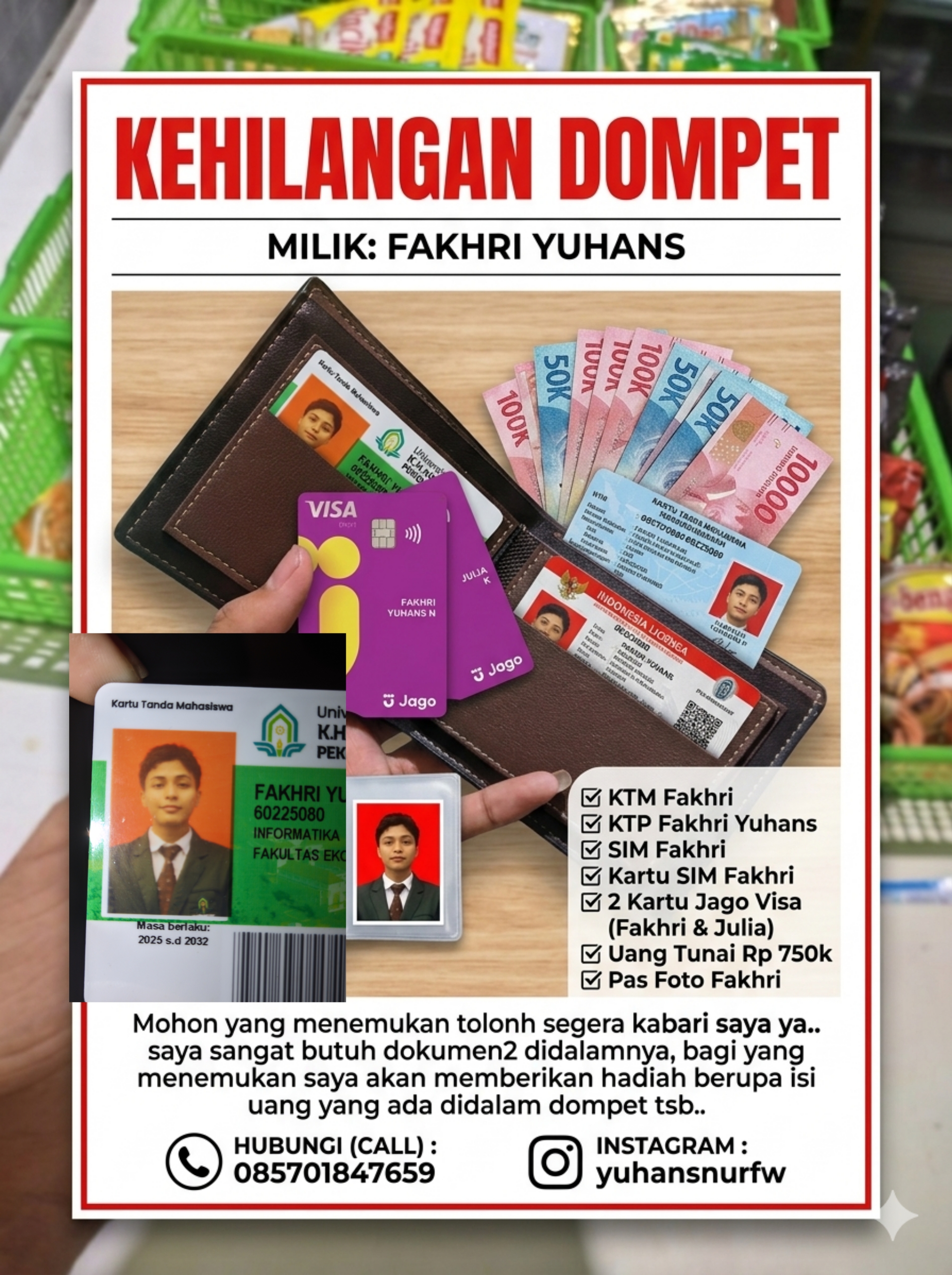 Foto laporan Dompet Beserta dokumen penting (HB6799)