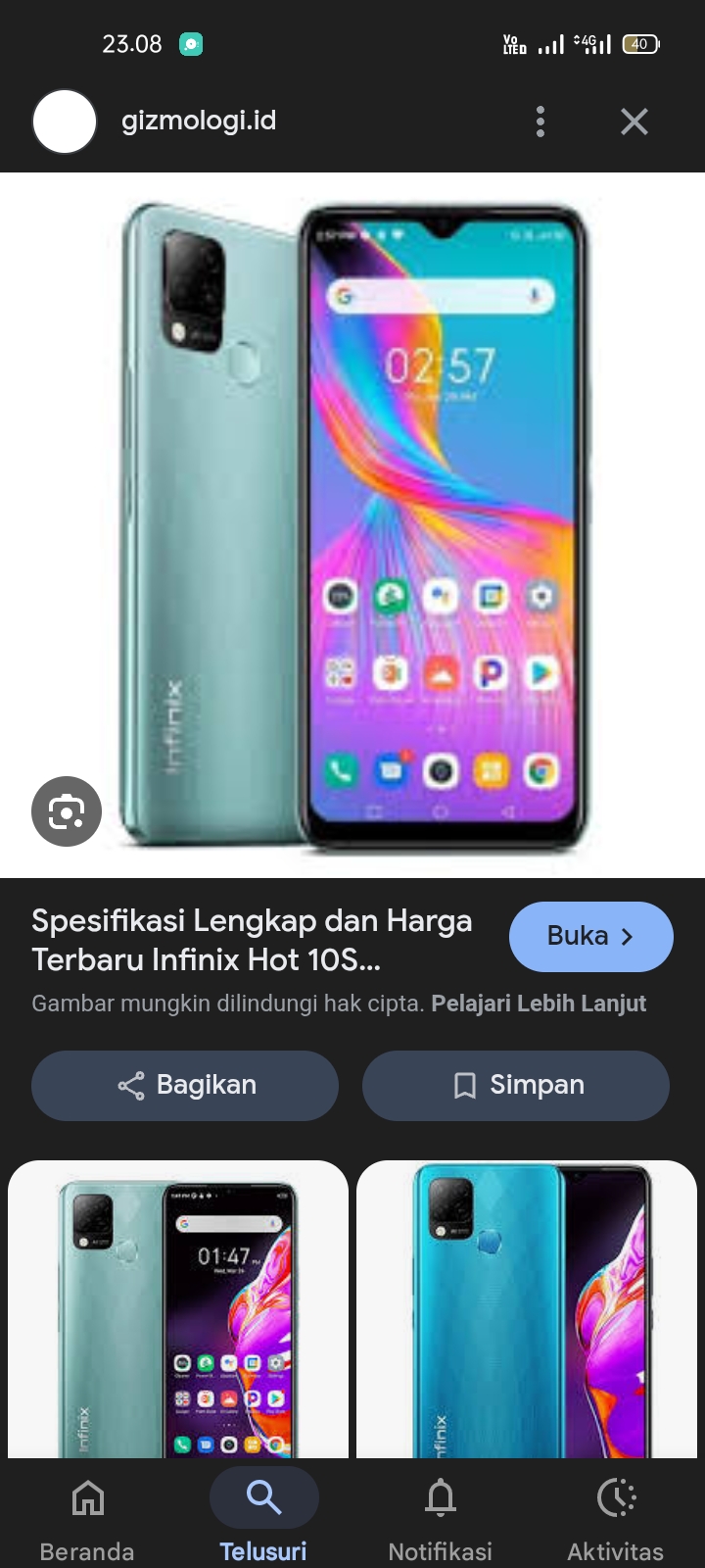 Foto laporan Handphone Infinix hot 10s (HB6839)
