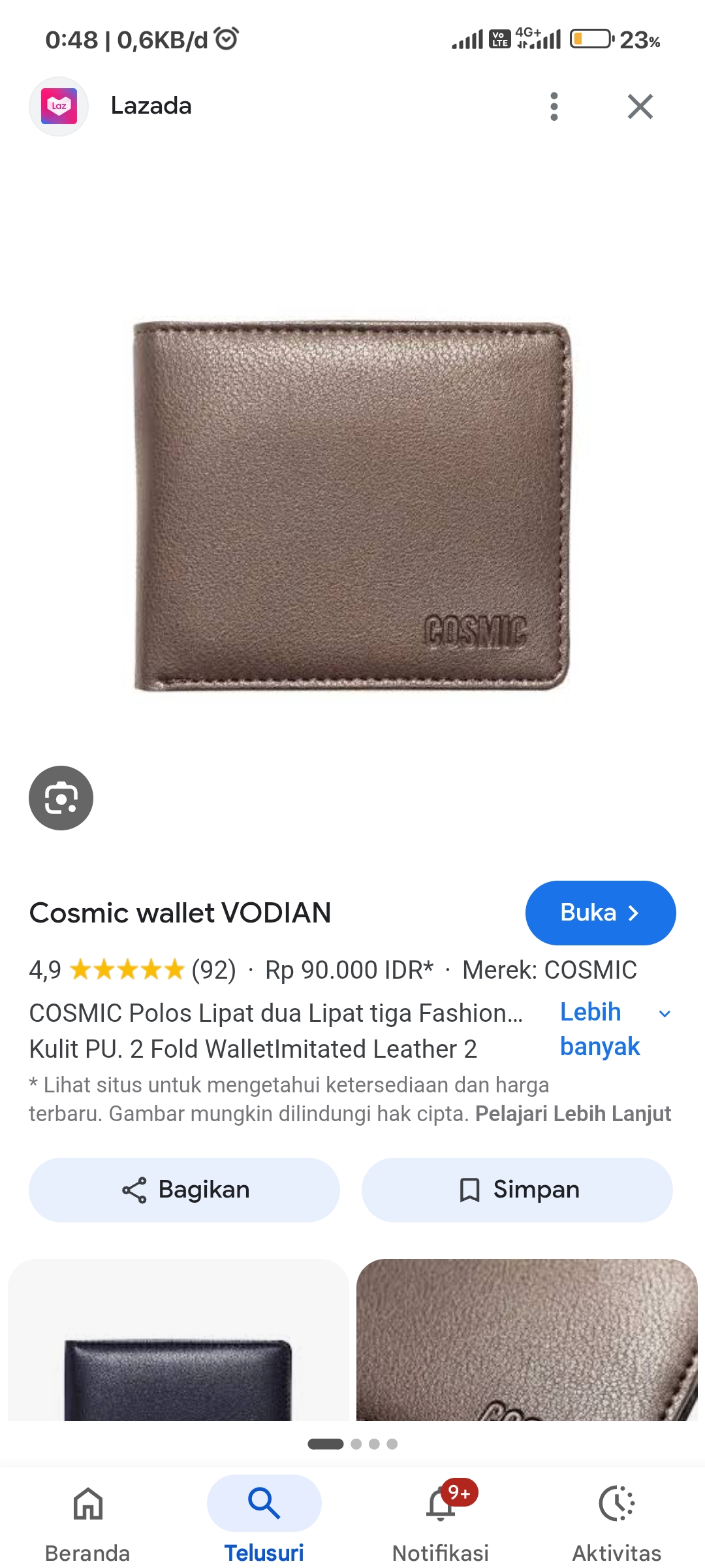 Foto laporan Dompet merek cosmic warna coklat (HB6956)