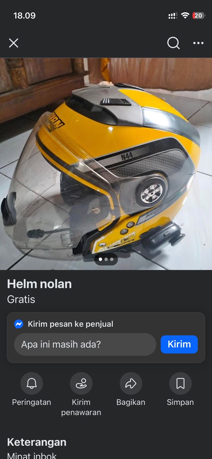 Foto laporan Helm Nolan Kuning (HB7063)