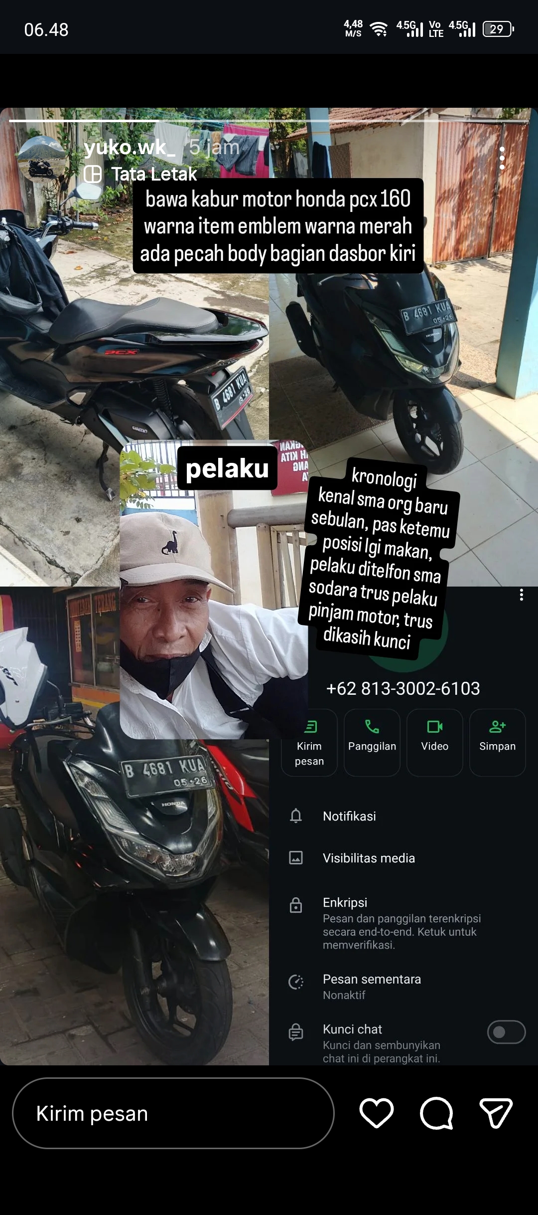 Foto laporan motor PCX 160 (HB7310)