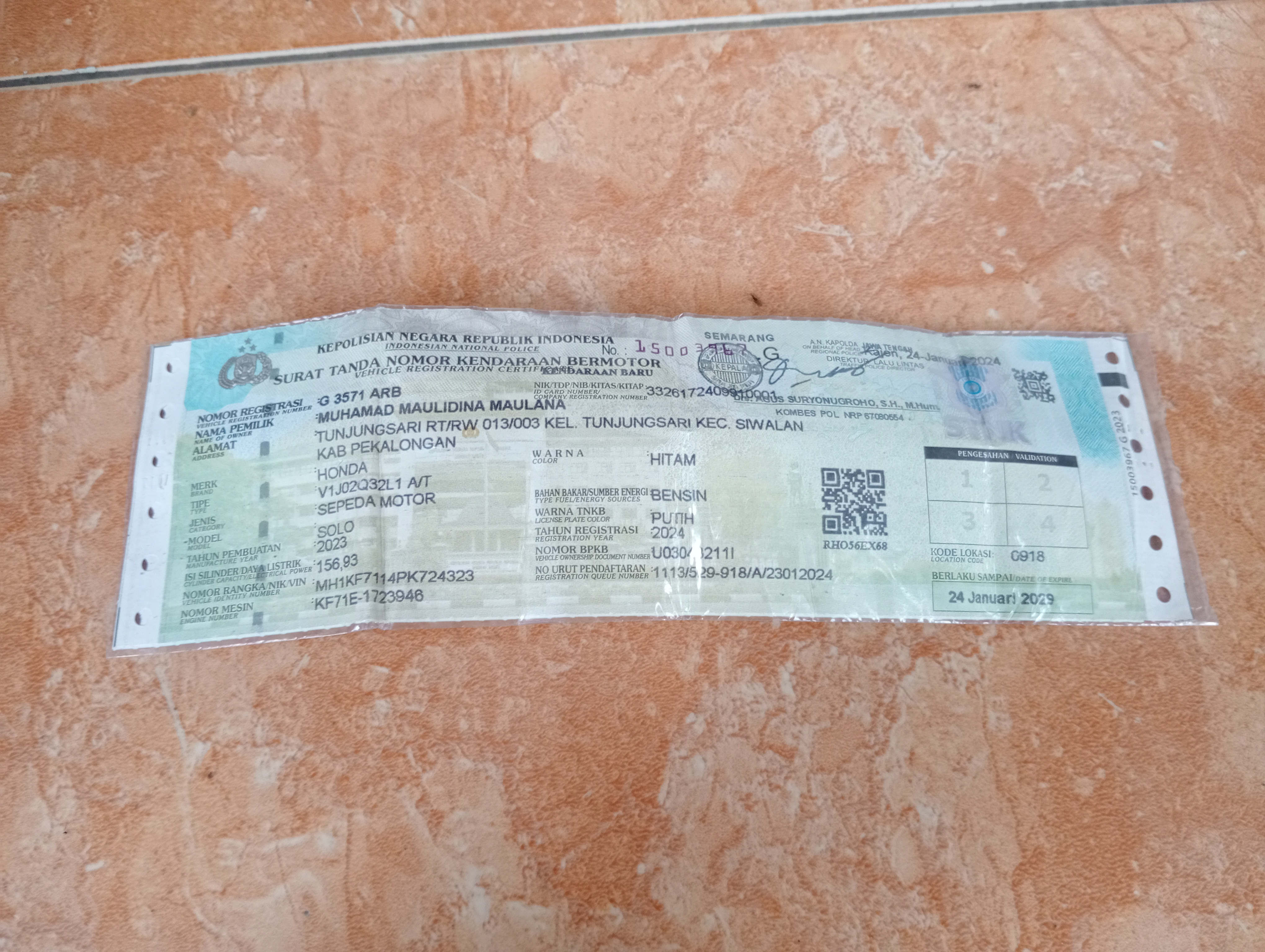 Foto laporan STNK MOTOR (TB0011)