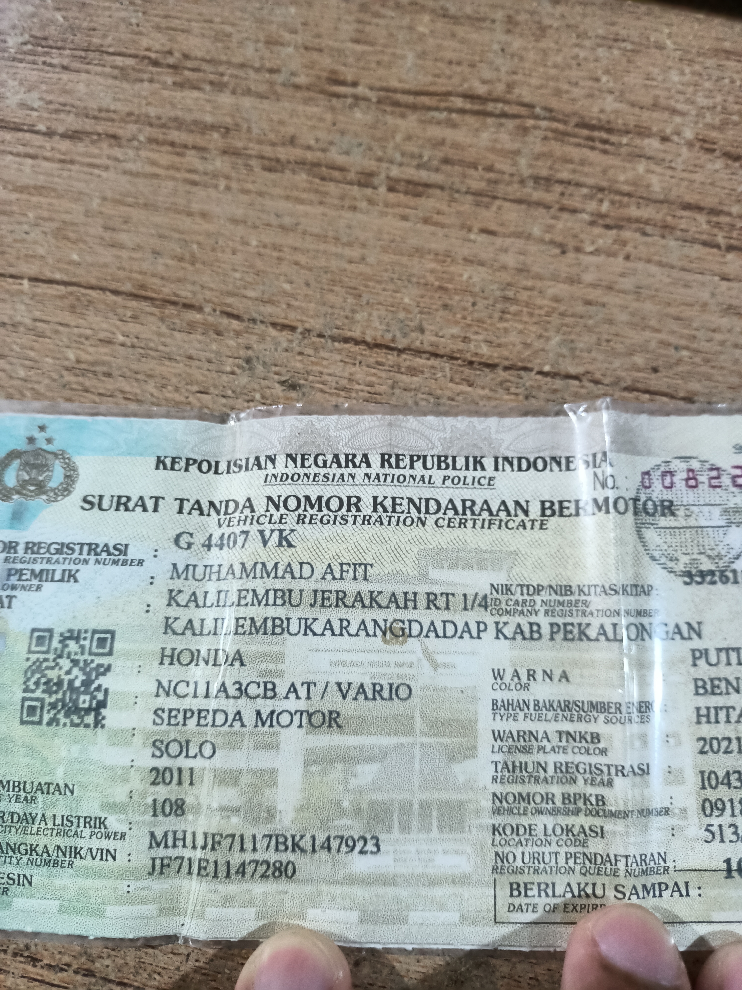 Foto laporan STNK Sepeda Motor (TB0064)
