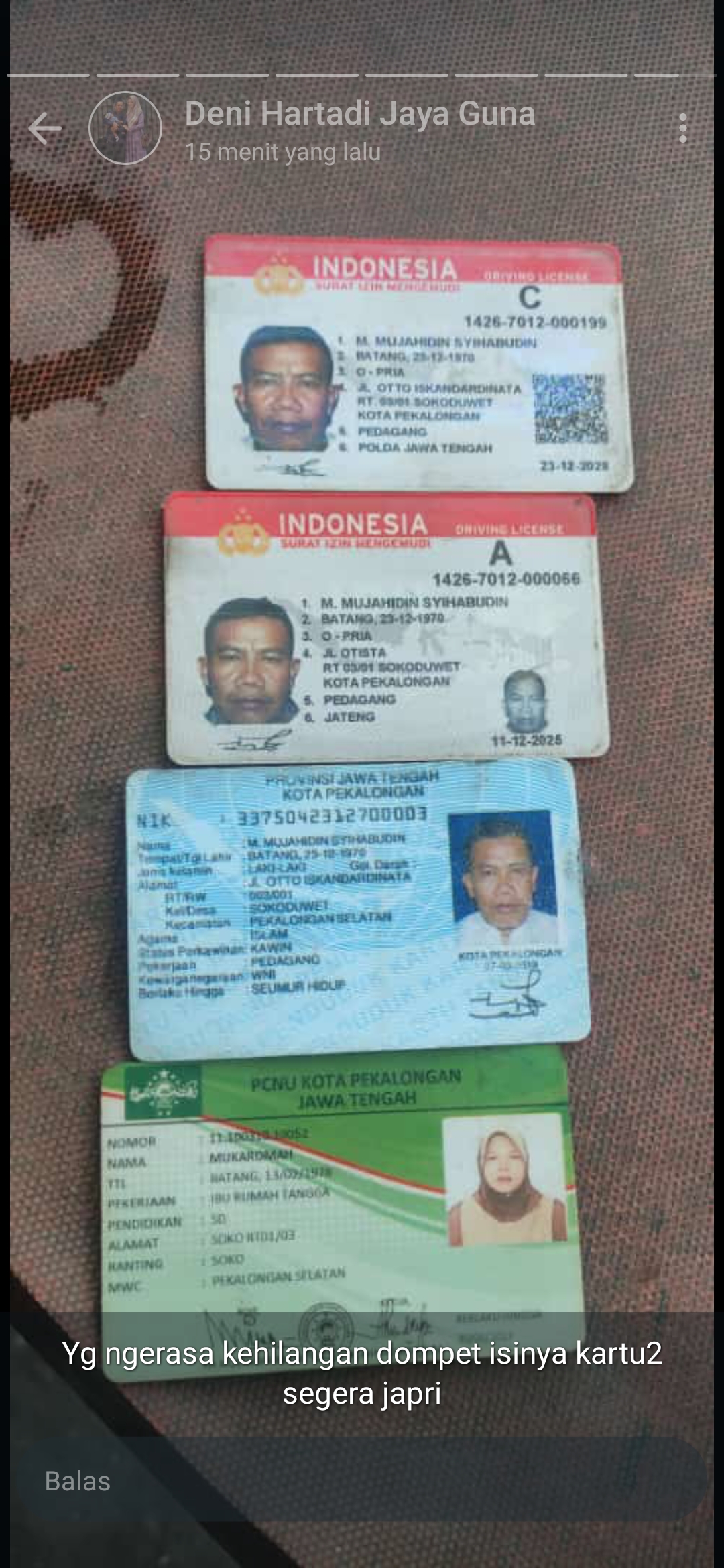 Foto laporan Dompet sim ktp (TB0105)