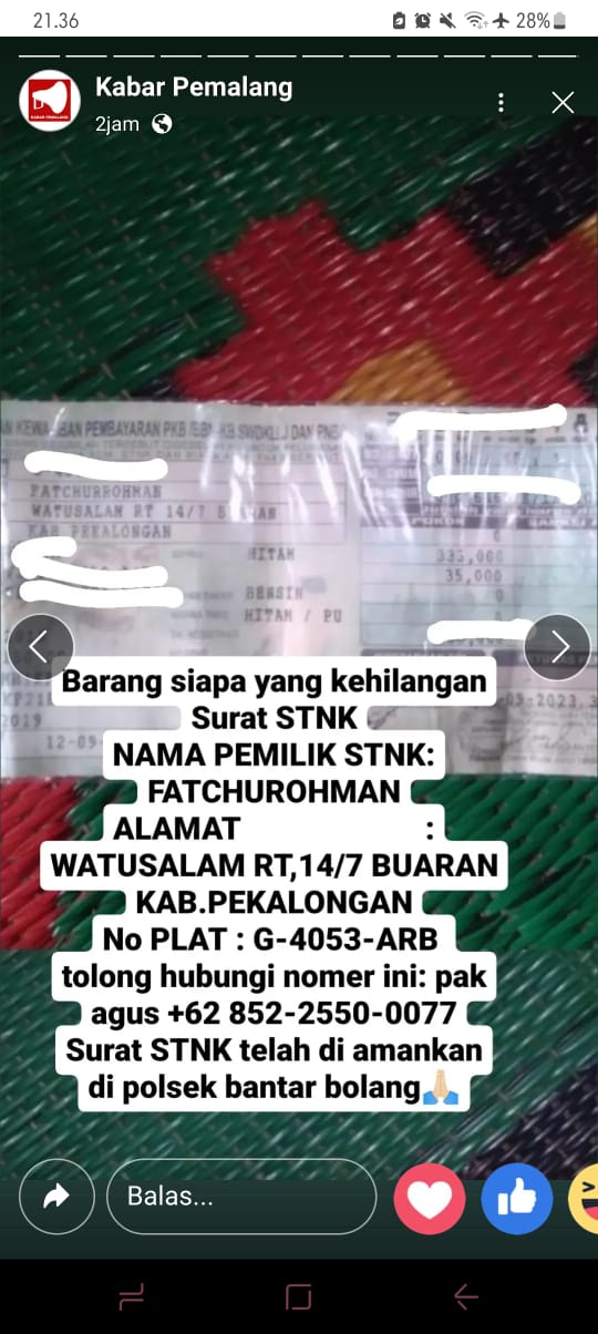 Foto laporan STNK (TB0122)