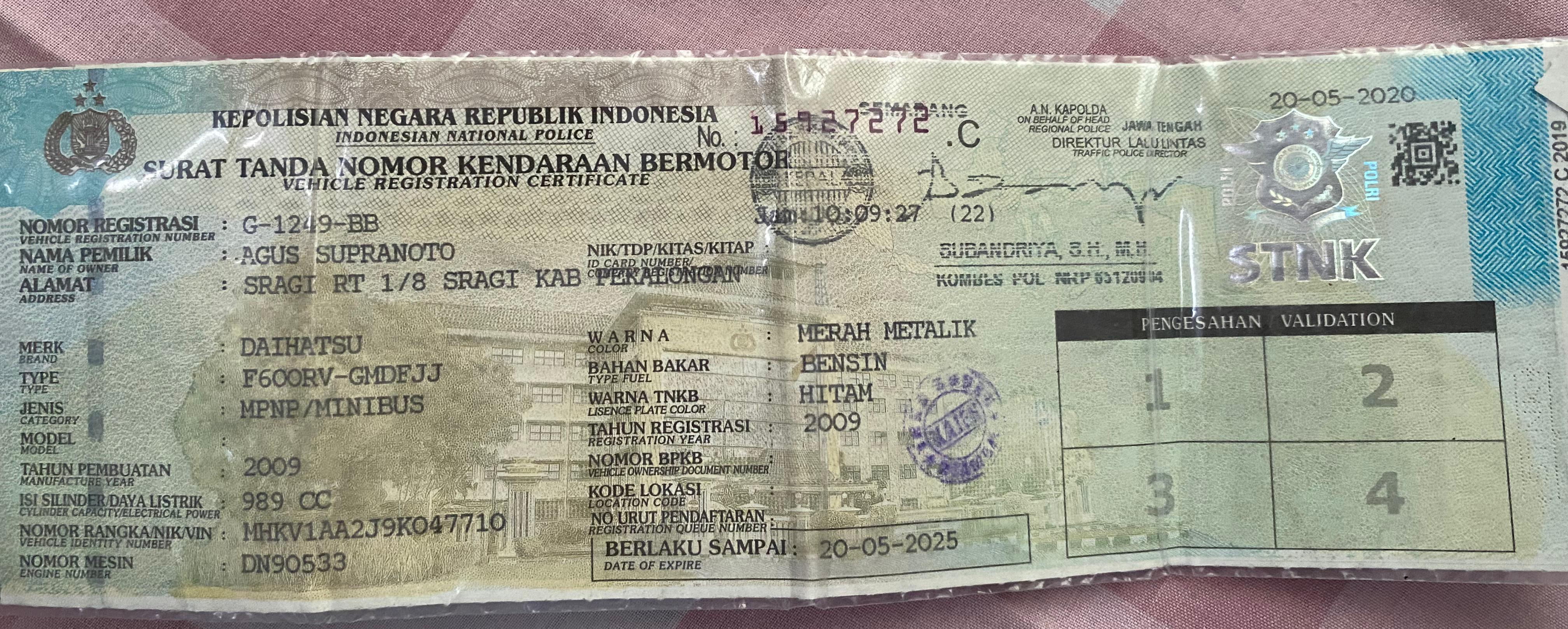 Foto laporan STNK mobil (TB0238)