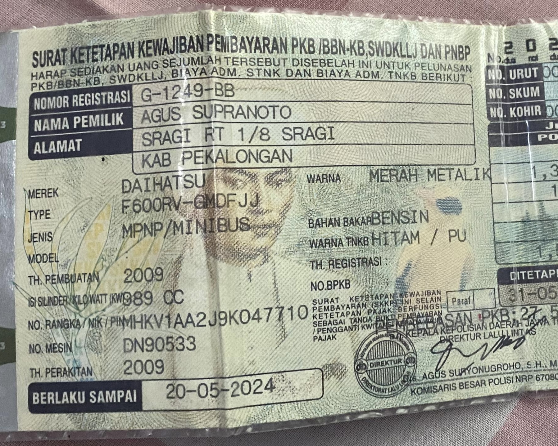 Foto laporan Stnk (TB0241)