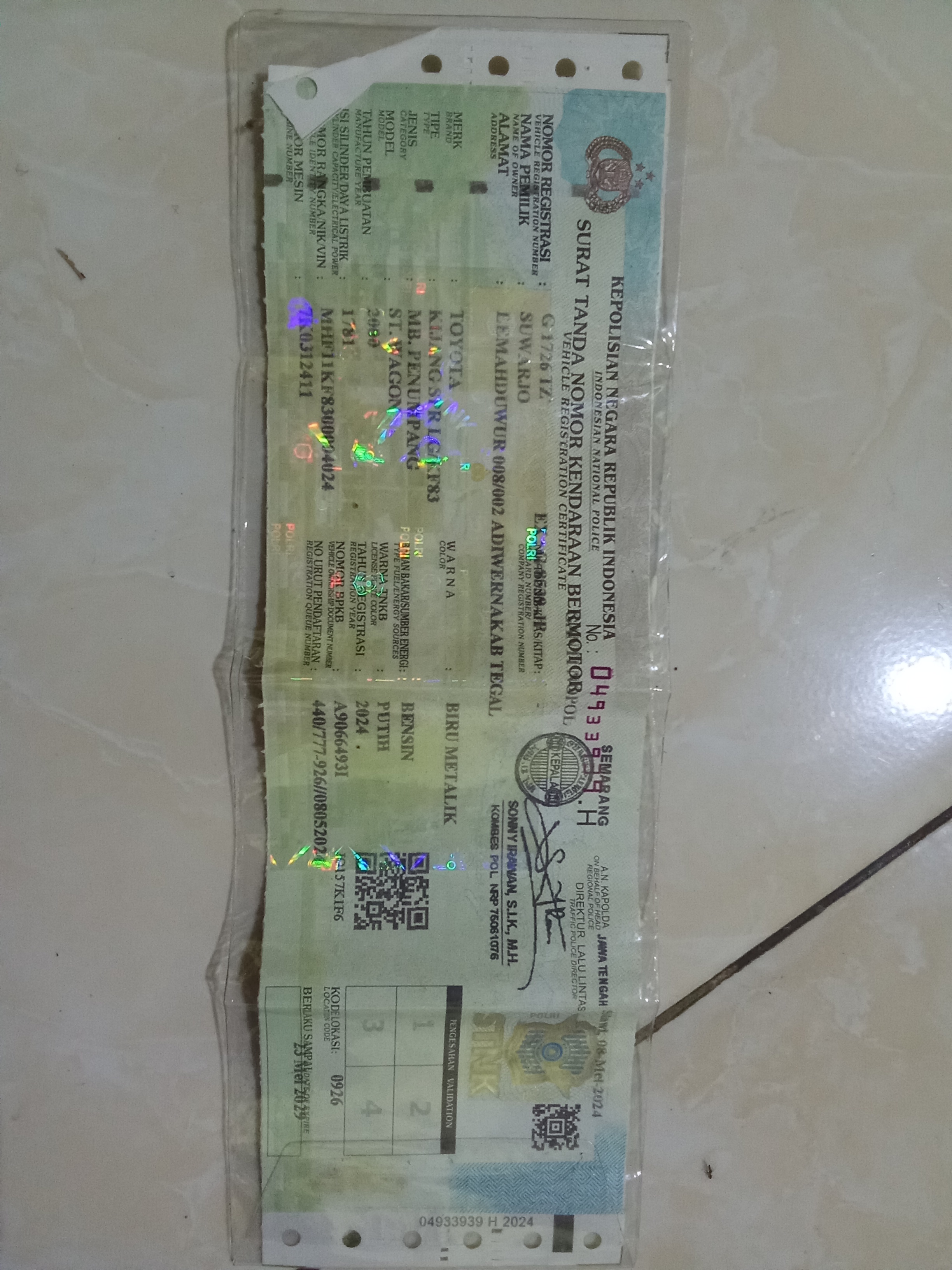 Foto laporan Stnk mobil (TB0249)