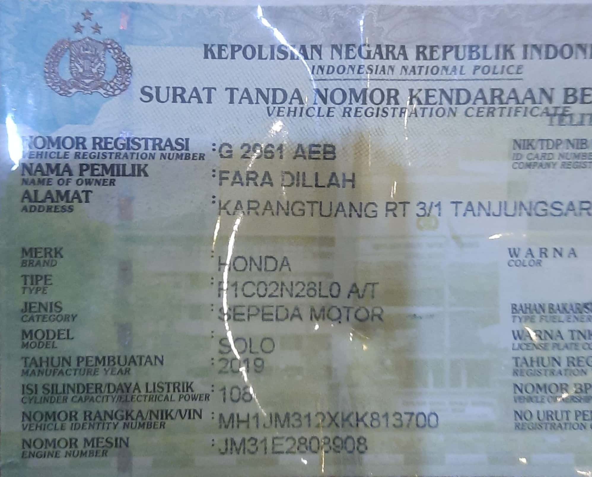 Foto laporan STNK (TB0255)