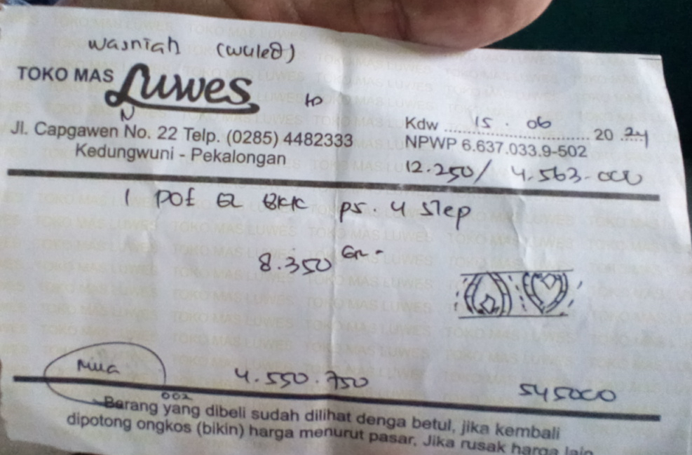 Foto laporan Nota toko Emas Luwes (TB0262)