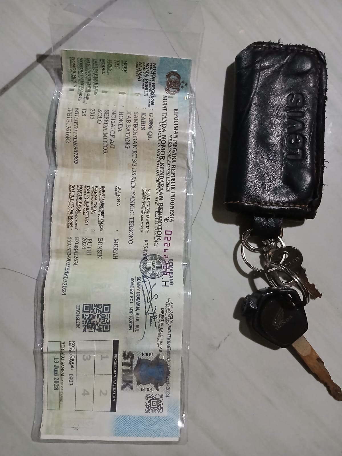 Foto laporan Kunci motor dan STNK (TB0267)