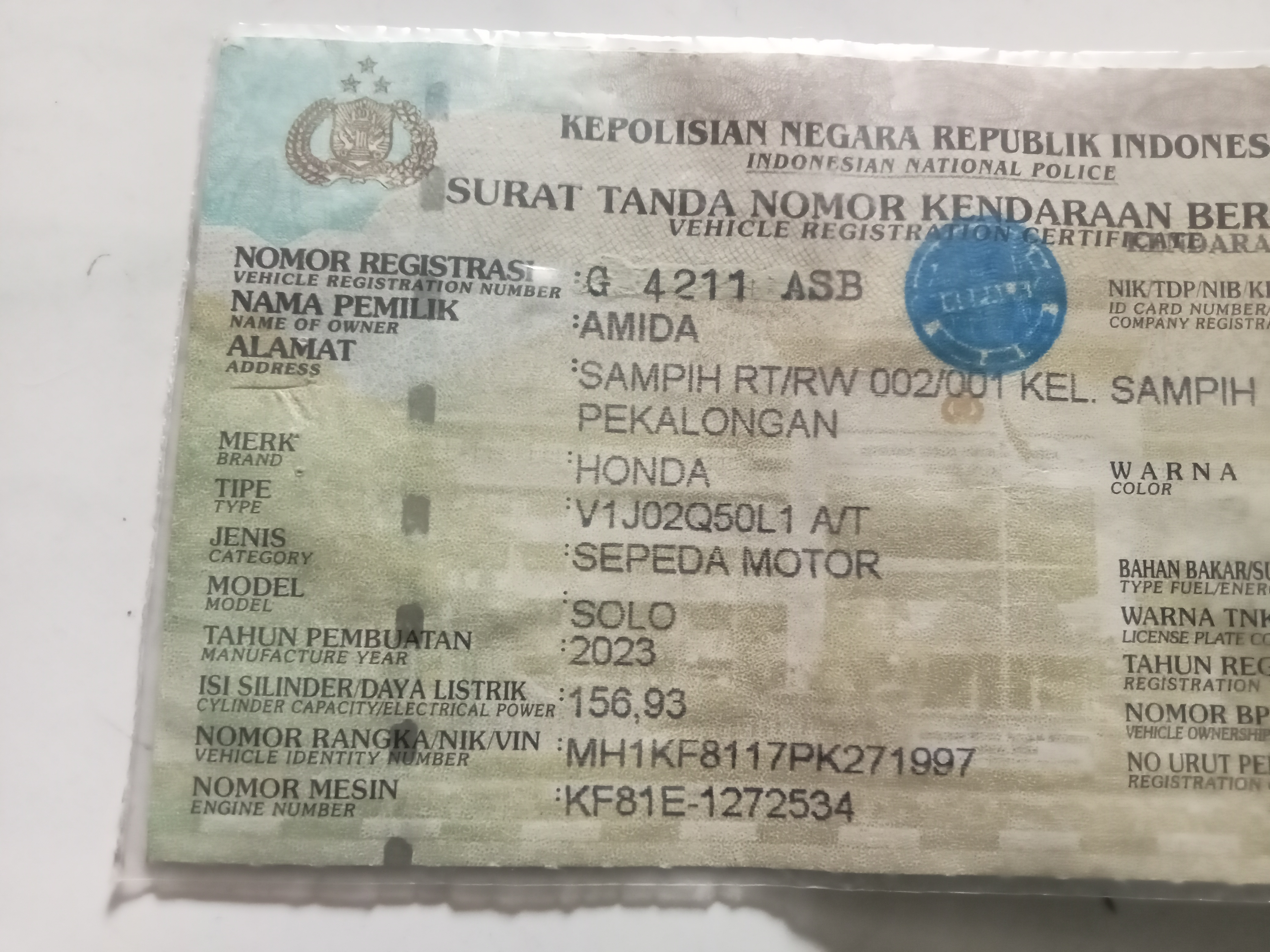 Foto laporan STNK (TB0391)