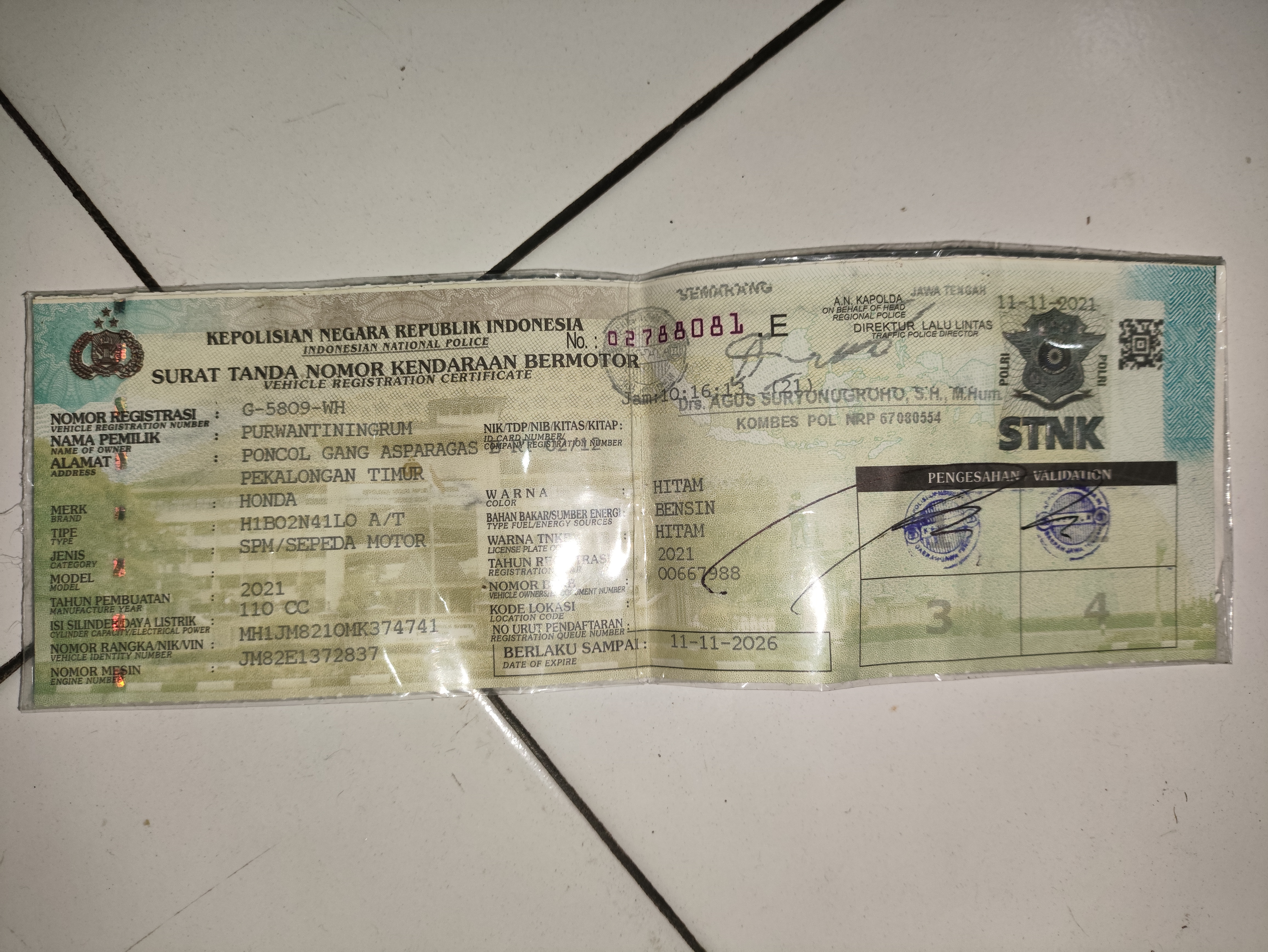 Foto laporan STNK MOTOR (TB0421)
