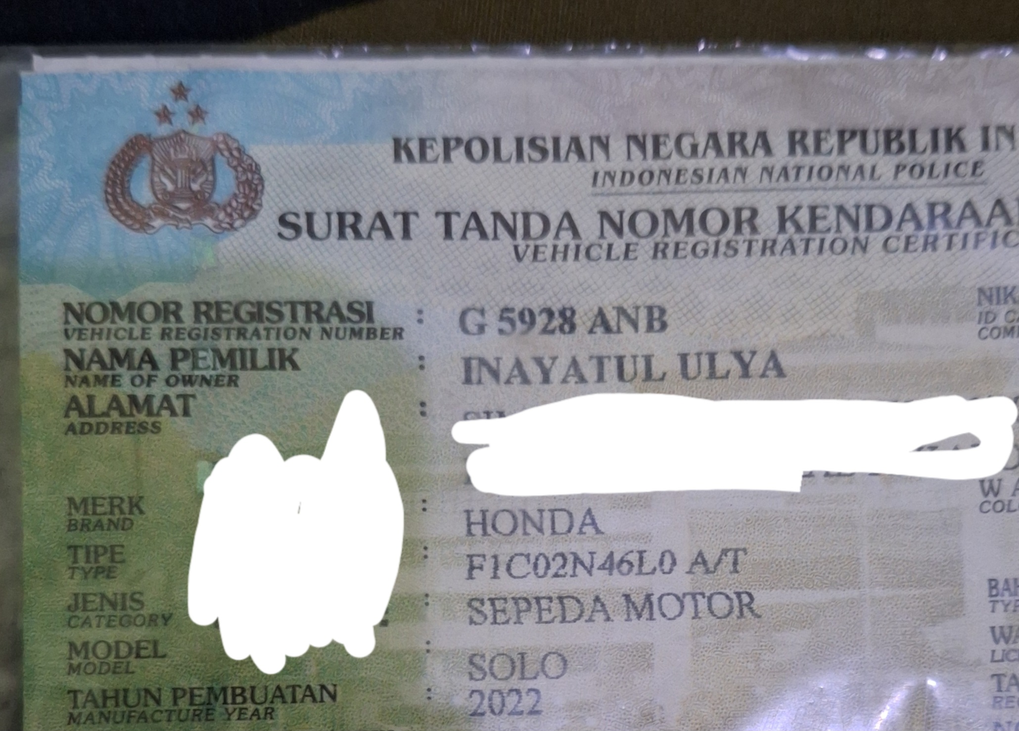 Foto laporan STNK (TB0467)