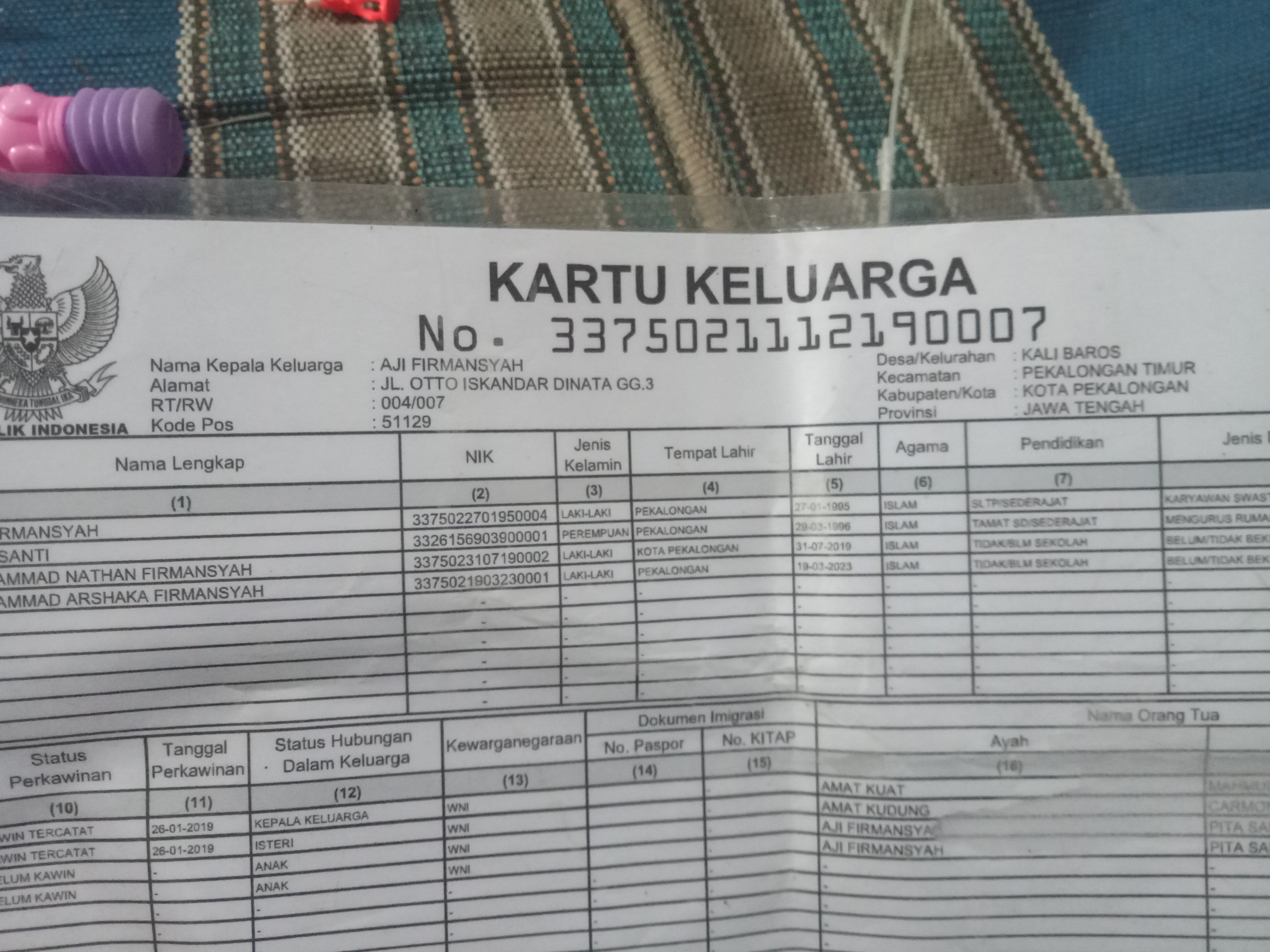 Foto laporan Kartu KK asli (TB0509)