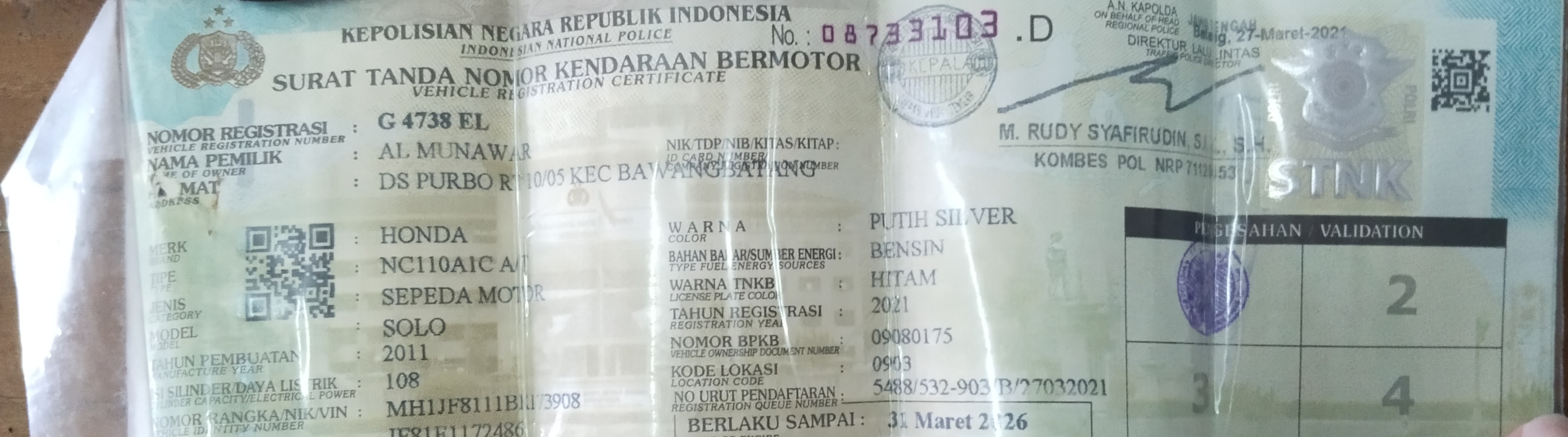 Foto laporan Stnk (TB0576)