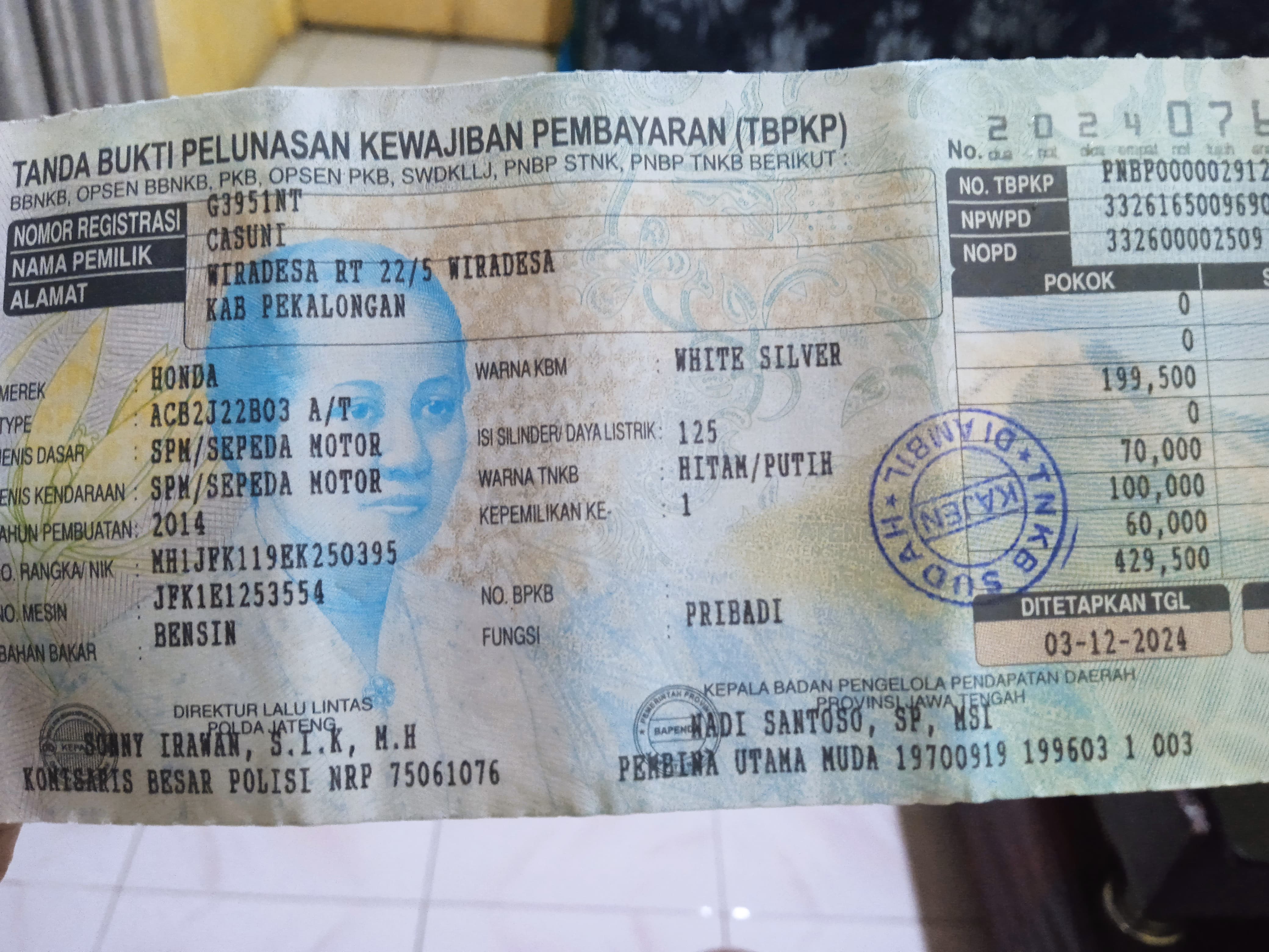 Foto laporan STNK (TB0595)
