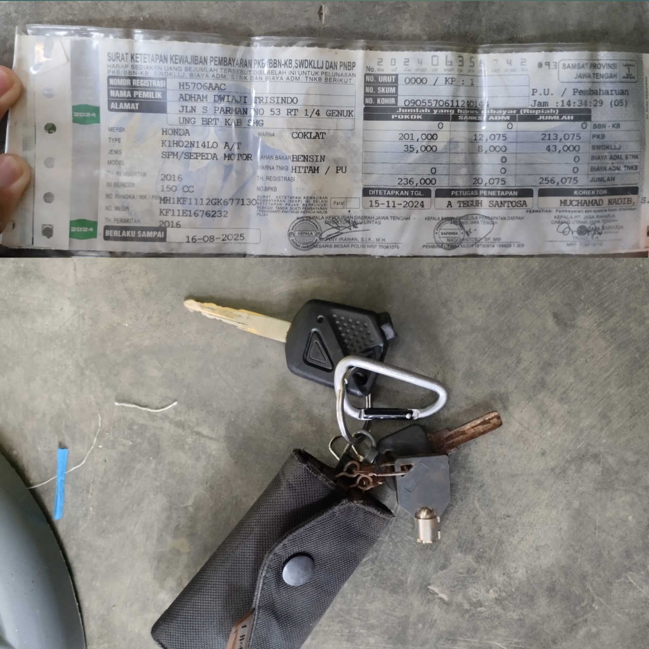 Foto laporan Kunci motor honda beserta STNK (TB0672)