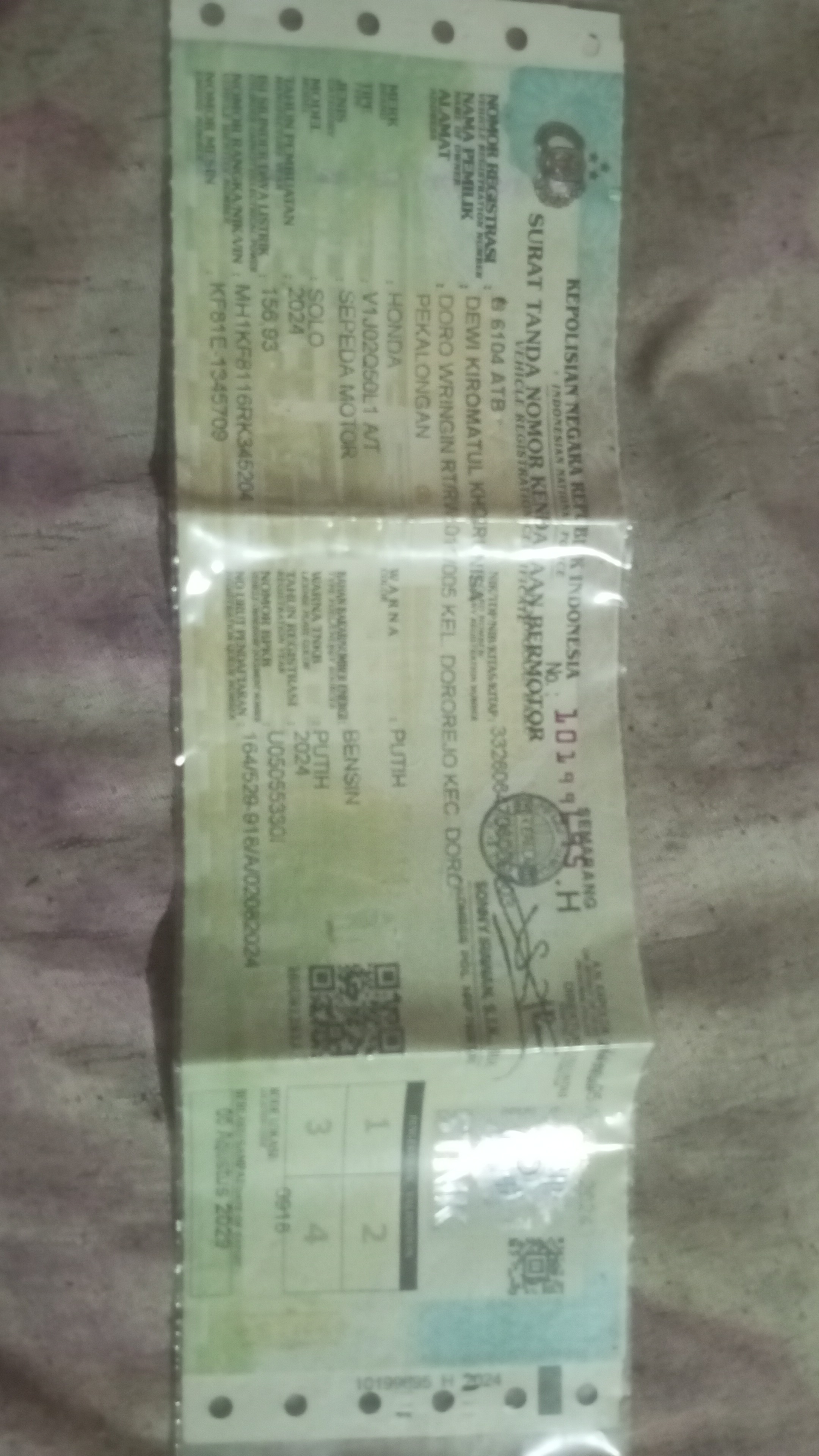 Foto laporan Stnk motor honda (TB0835)