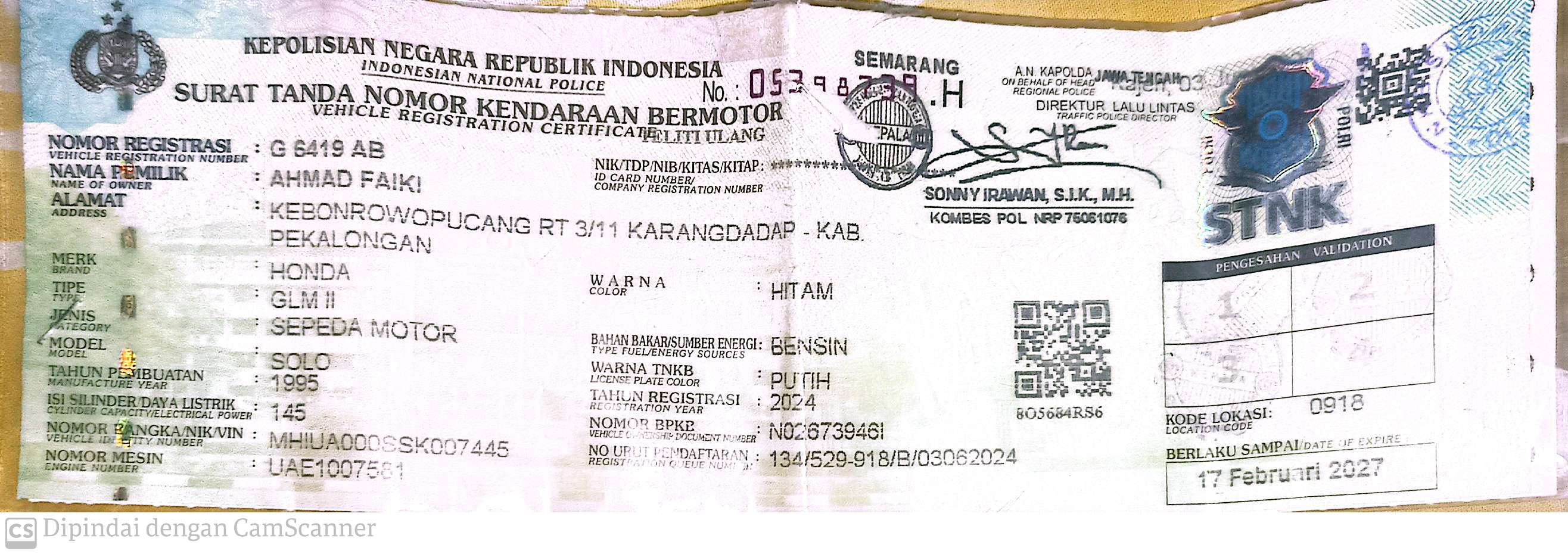 Foto laporan STNK dan TBPKP (TB0924)