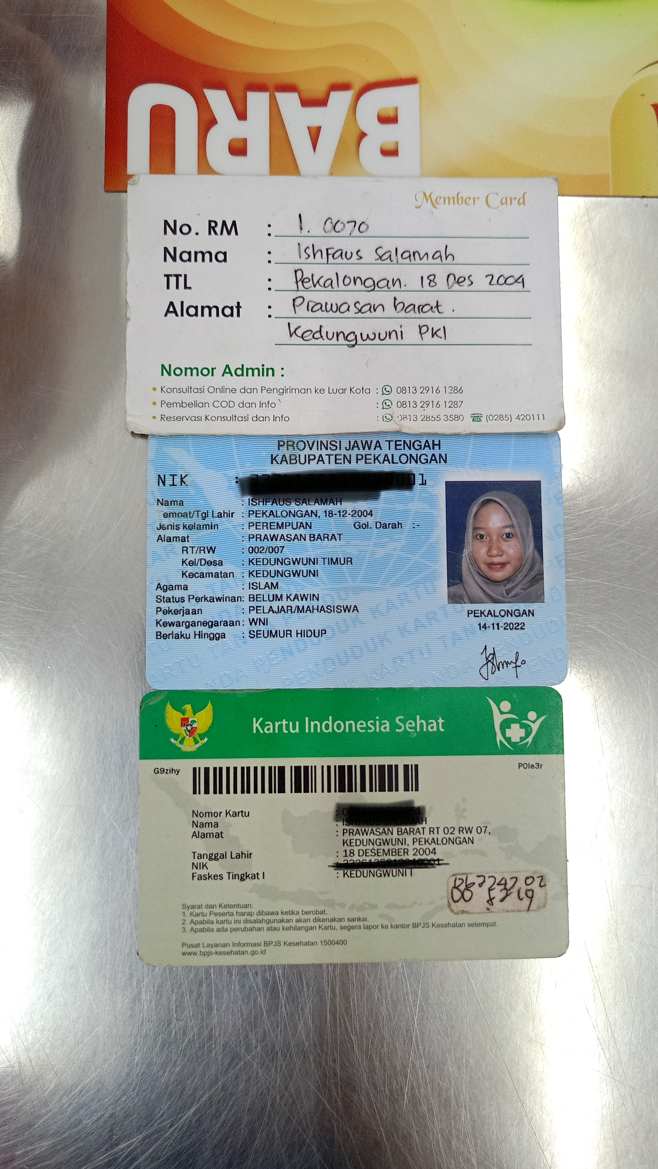 Foto laporan Ktp/Kis/member Card Auraderma skin care Pekalongan (TB1034)