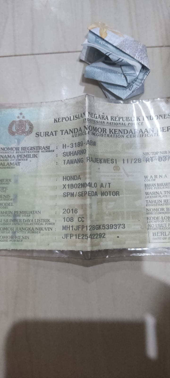 Foto laporan Stnk (TB1063)