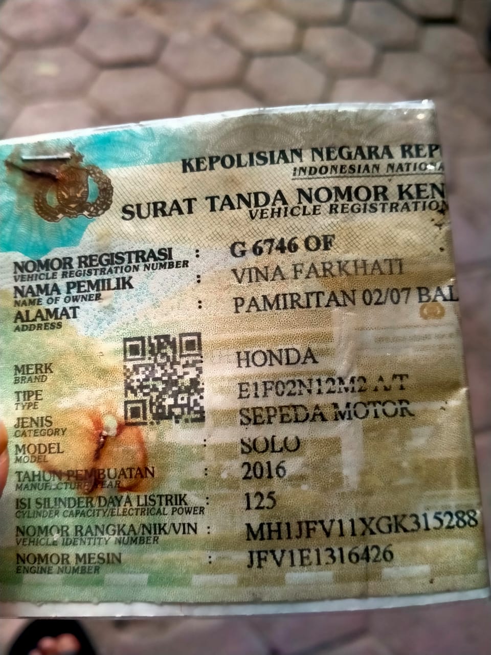Foto laporan STNK (TB1066)