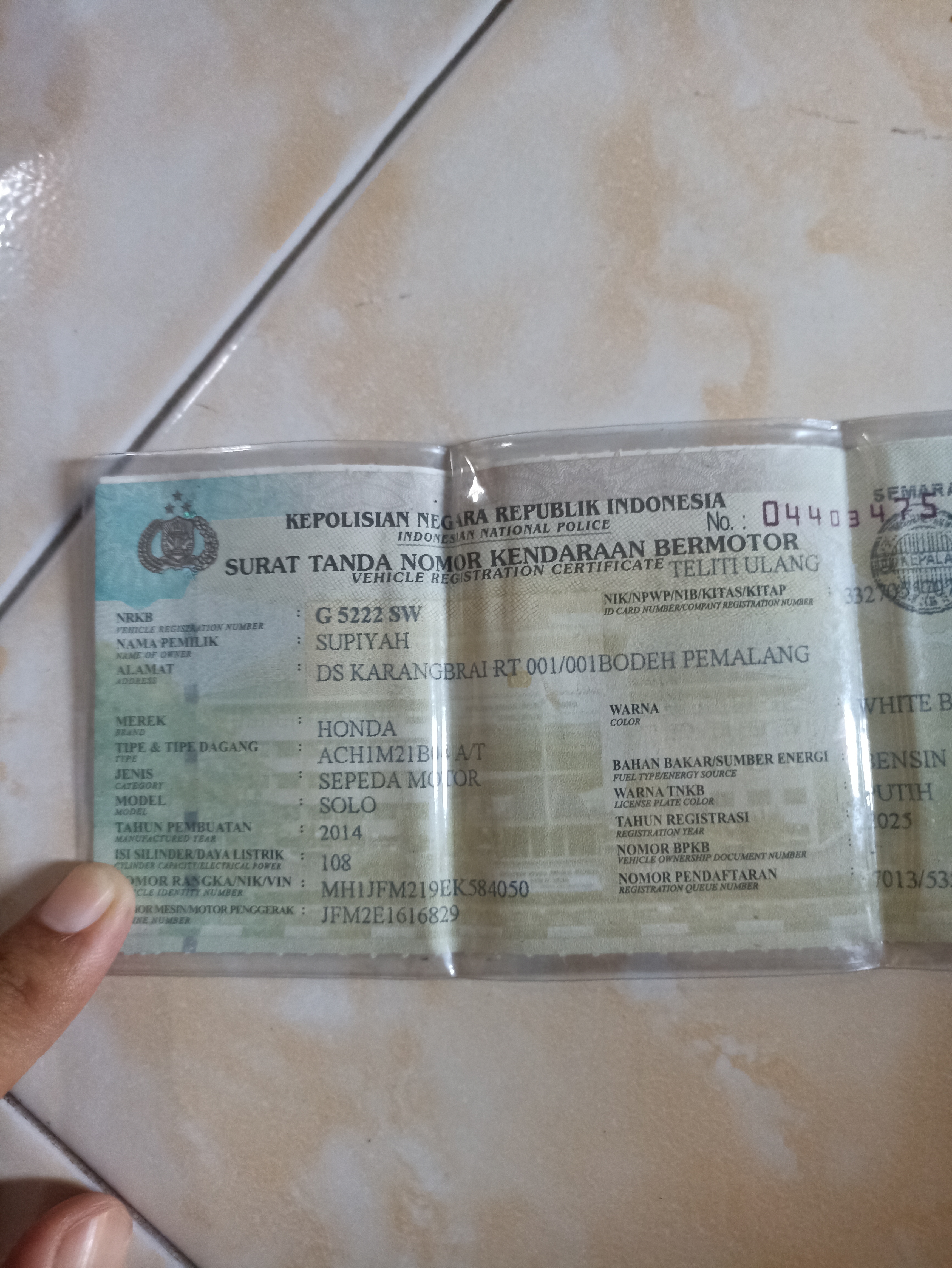 Foto laporan STNK (TB1327)