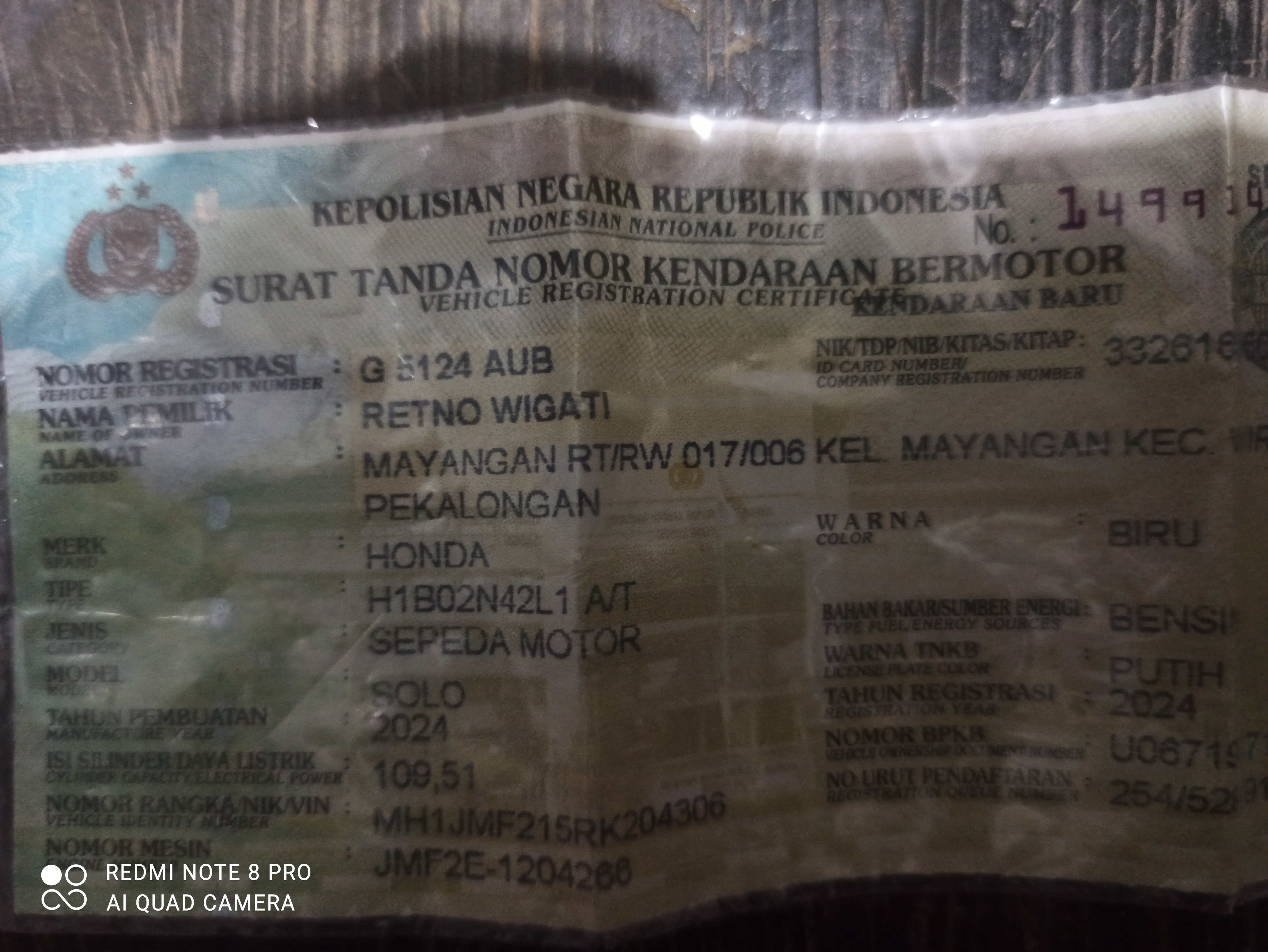 Foto laporan STNK (TB1440)